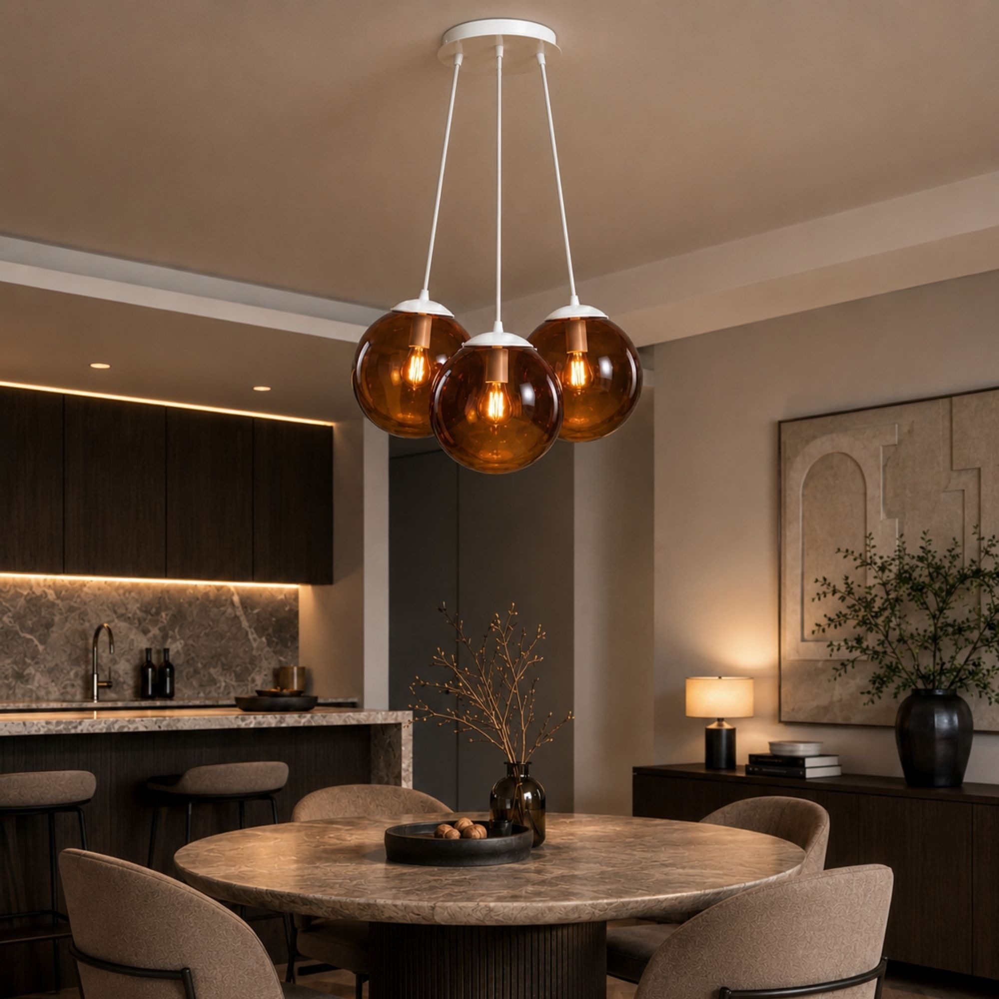 s.luce Pendelleuchte s.luce Orb Cluster Glas-Pendelleuchte 3-flammig 3x20cm Rauch Verlauf