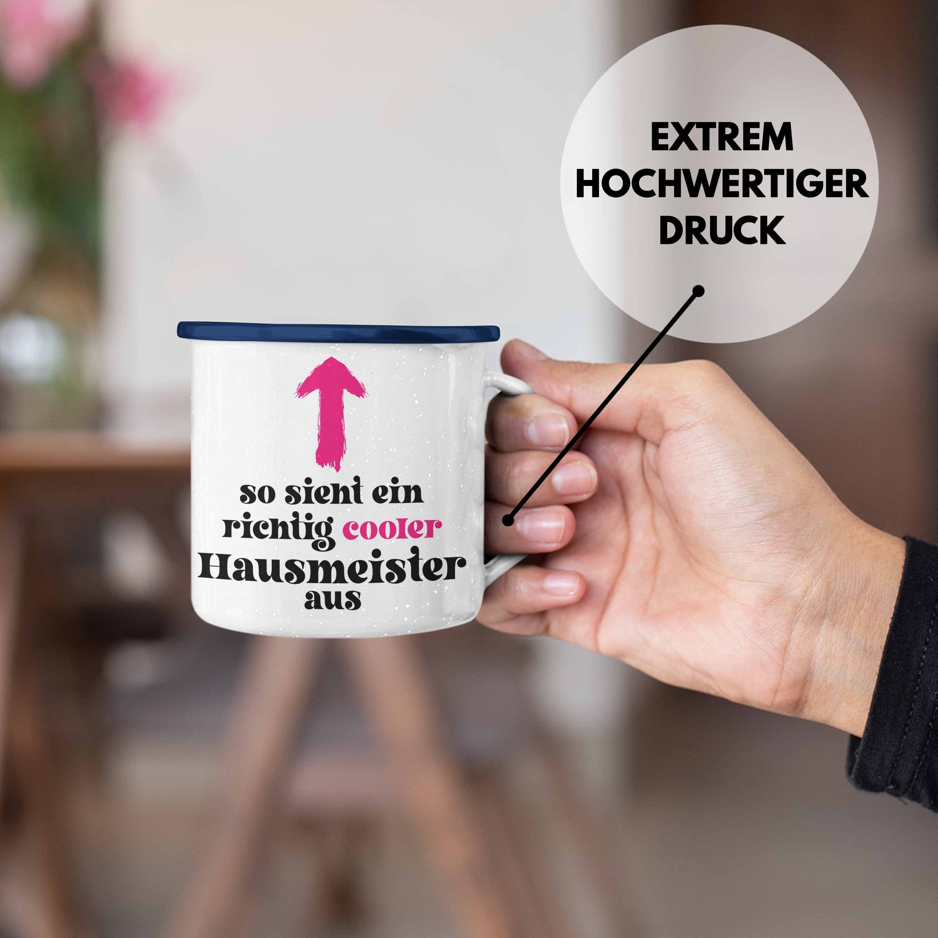 Lustiges Spruch Emaille - Tasse Thermotasse Trendation Geschenke Haustechniker Trendation Hausmeister Blau Lustig