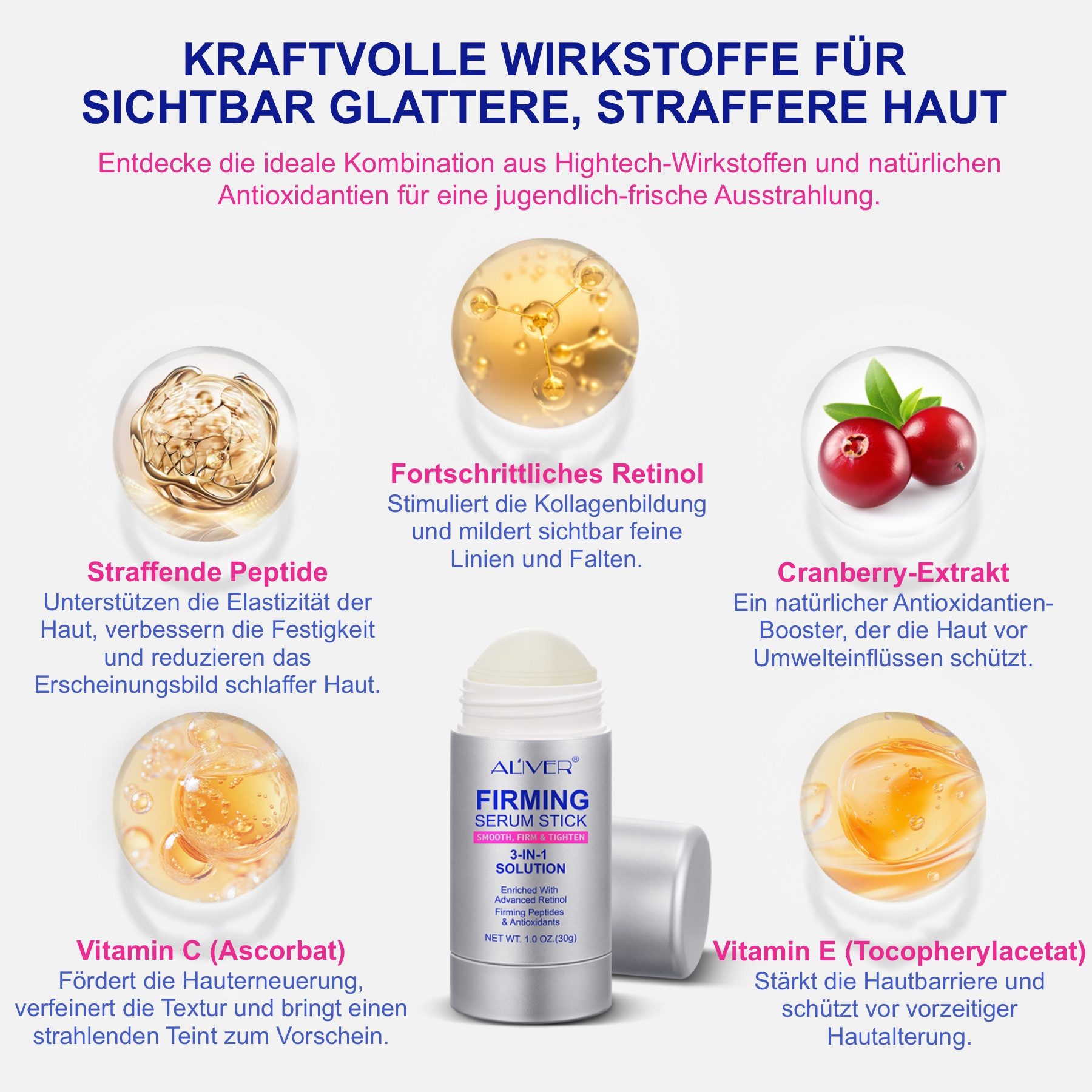 ALIVER Anti-Falten-Serum Anti-Aging Retinol Serum Hautpflege Straffung Feuchtigkeit Stick, 3-tlg., Anti-Falten, Anti-Aging, Retinol, Serum
