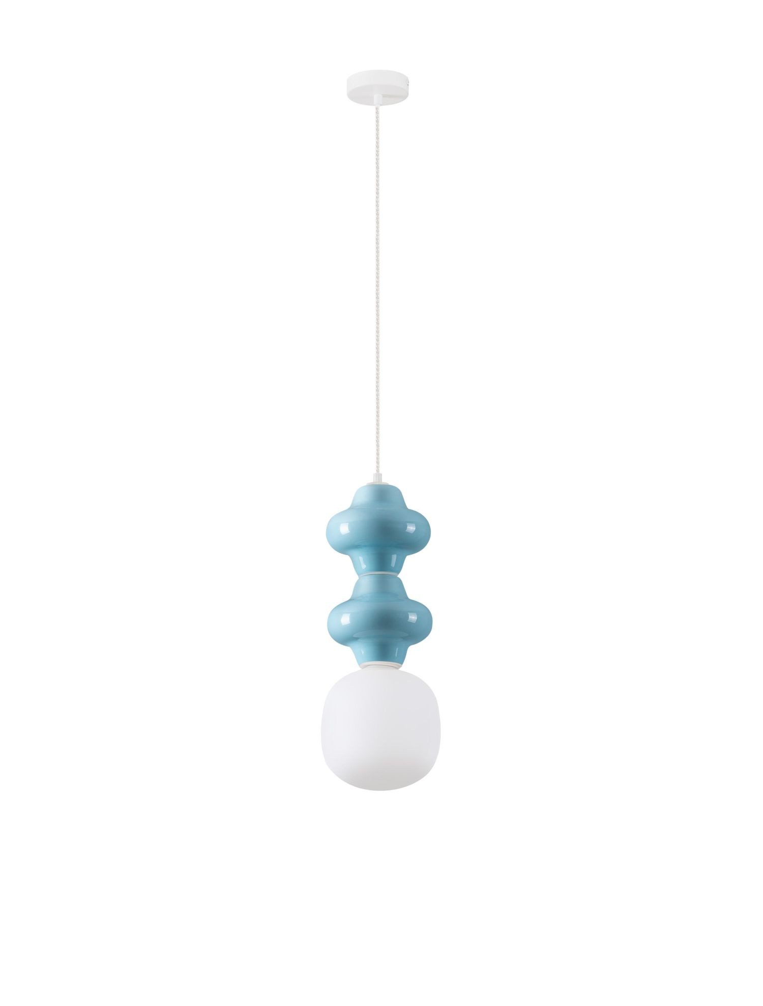 Licht-Erlebnisse Pendelleuchte GAINES, ohne Leuchtmittel, Hängeleuchte Glas Weiß Blau E14 höhenverstellbar 18 cm breit