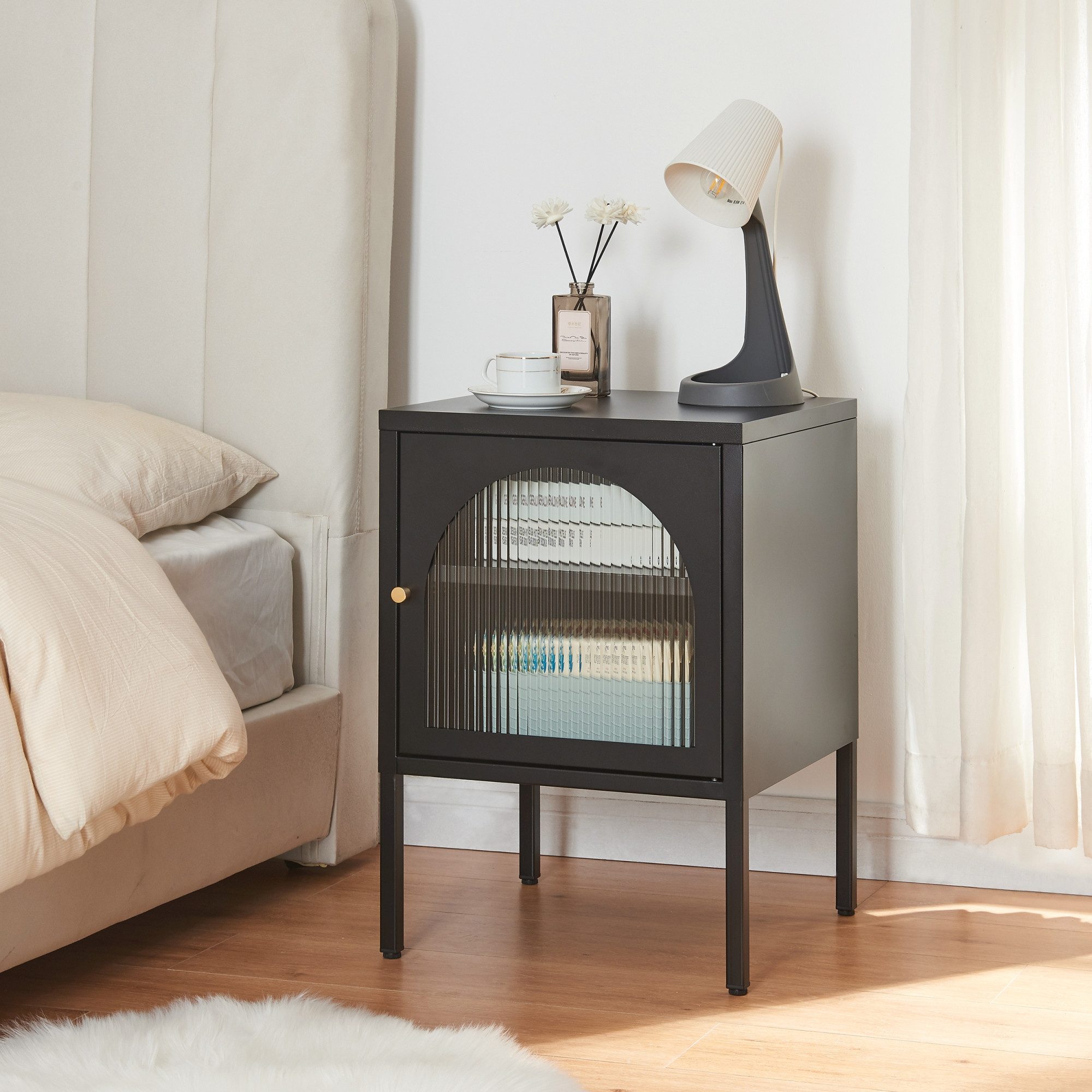 en.casa Nachtschrank »Karlskrona« 60x42,5x40 cm Schwarz, günstig online kaufen