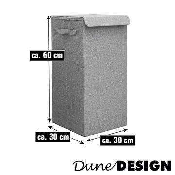 DuneDesign Wäschekorb 50L XXL Wäschekorb + Deckel Grau 30x30x60 faltbar, 60x30x30 cm Wäschebox