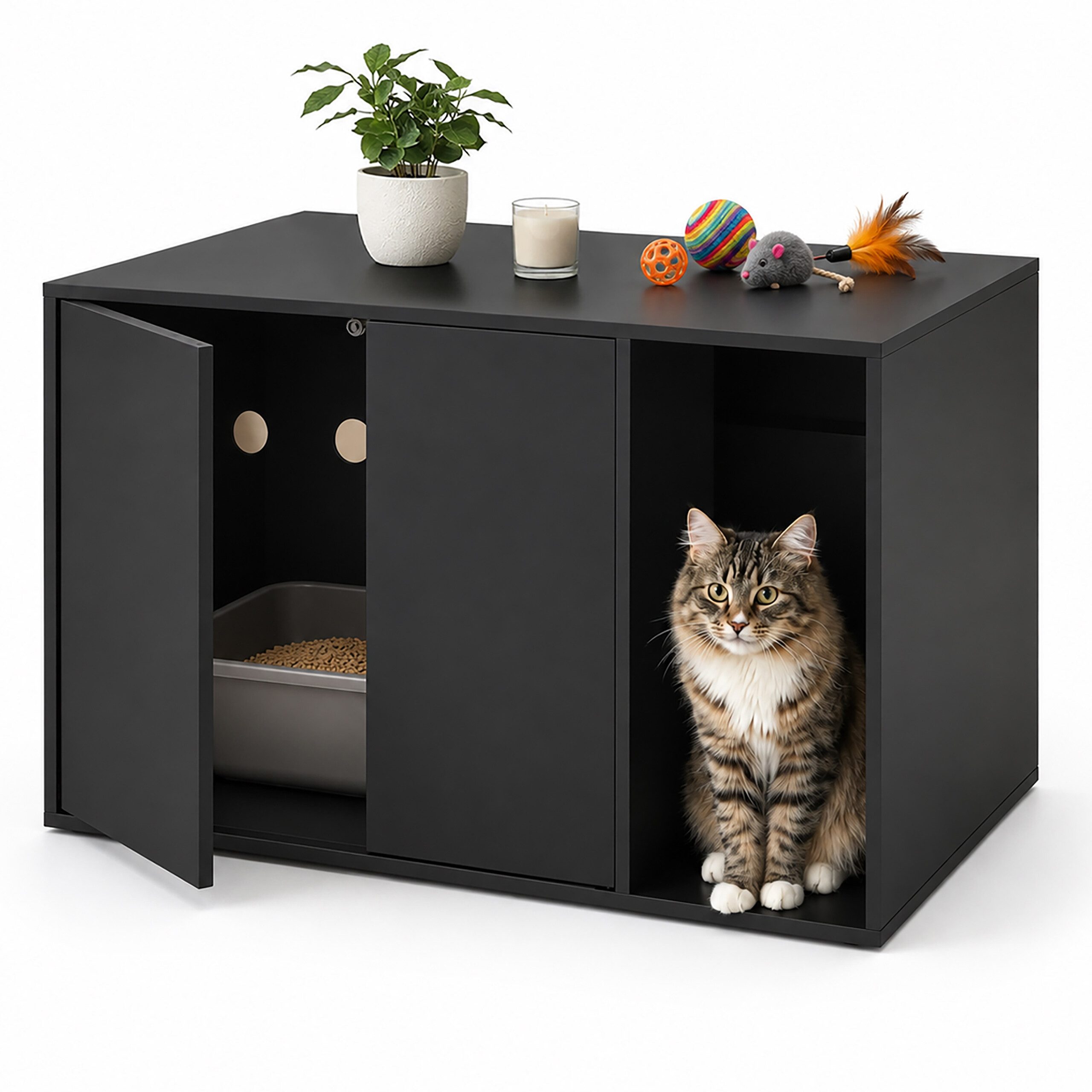relaxdays Katzenhaus Katzenschrank für Katzenklo, schwarz