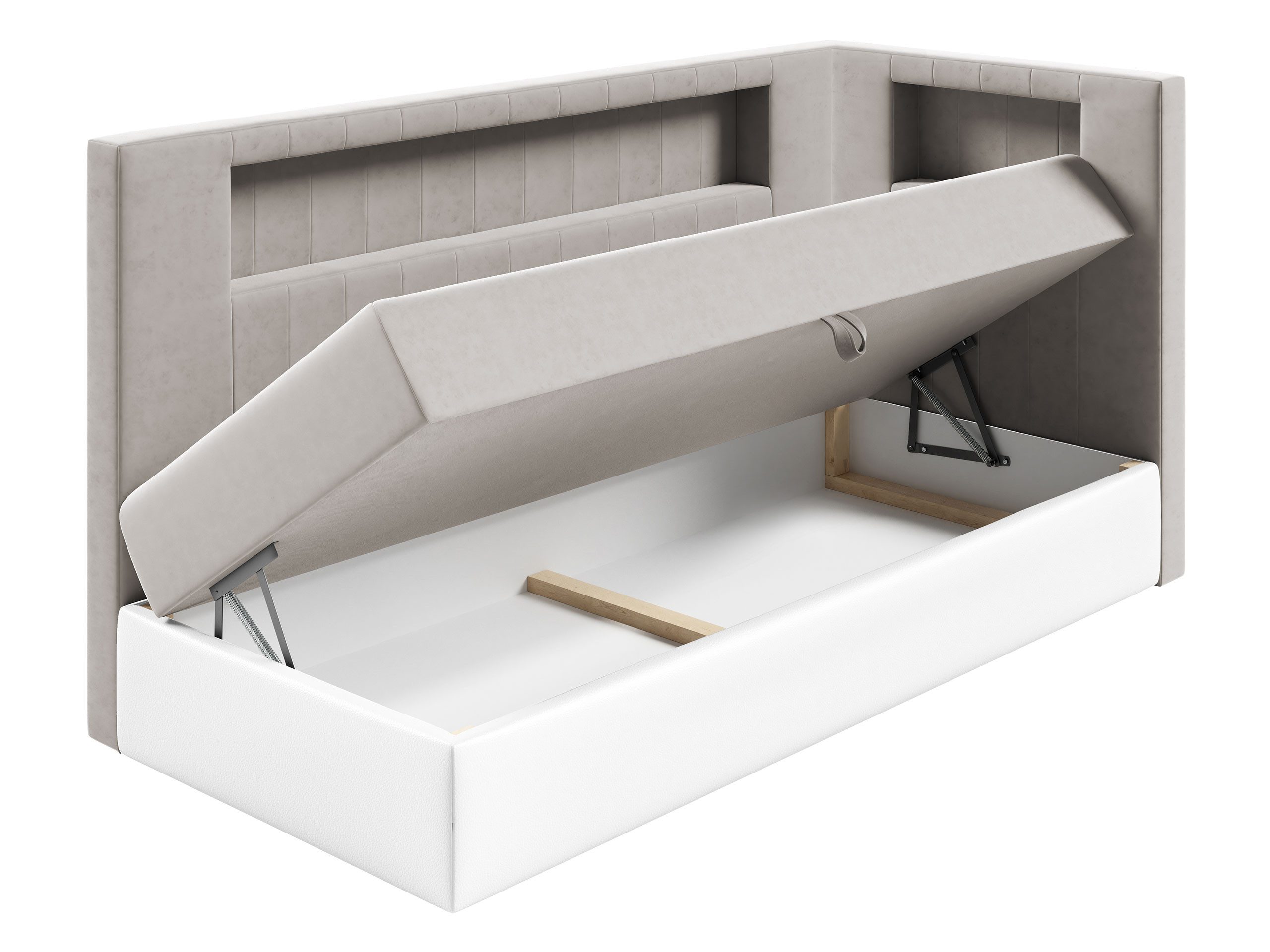 MIRJAN24 Boxspringbett Gold Junior 3 (mit Bettkasten, Polsterkopfteil und Beleuchtung), mit Bonellfederkern, Härtegrad - H3