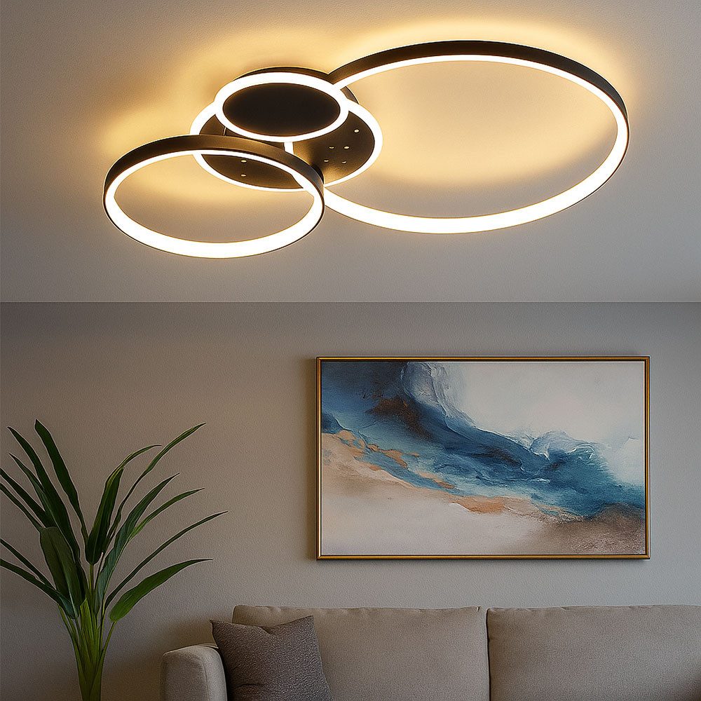 WOFI LED Deckenleuchte, LED-Leuchtmittel fest verbaut, Warmweiß, LED Ring Deckenleuchte dimmbar Deckenlampe Ringe schwarz dimmbare