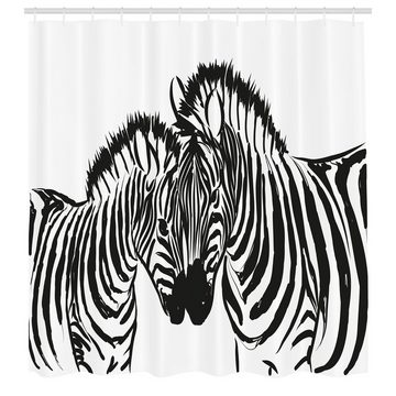 Abakuhaus Duschvorhang Moderner Digitaldruck mit 12 Haken auf Stoff Wasser Resistent Breite 175 cm, Höhe 180 cm, Safari Monochrome Jungle Zebras