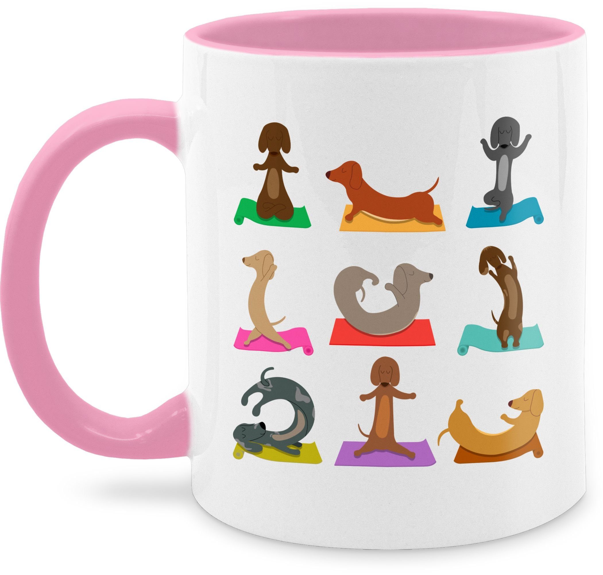 2 Lustig, Yoga Rosa Dackel Keramik, Tasse Shirtracer Hunde Dackel