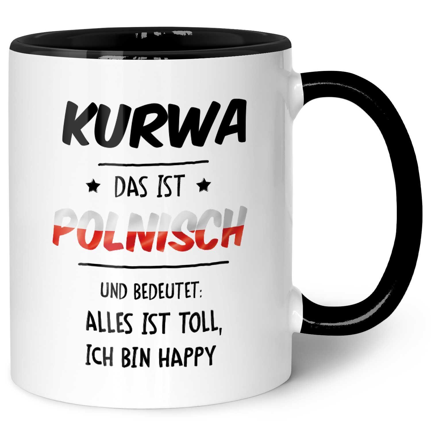 GRAVURZEILE Tasse mit Spruch - Всіs toll Kurwa - Langlebiger Druck - Lustiges Geschenk, aus Keramik - Spülmaschinenfest, Farbe: Schwarz & Weiß