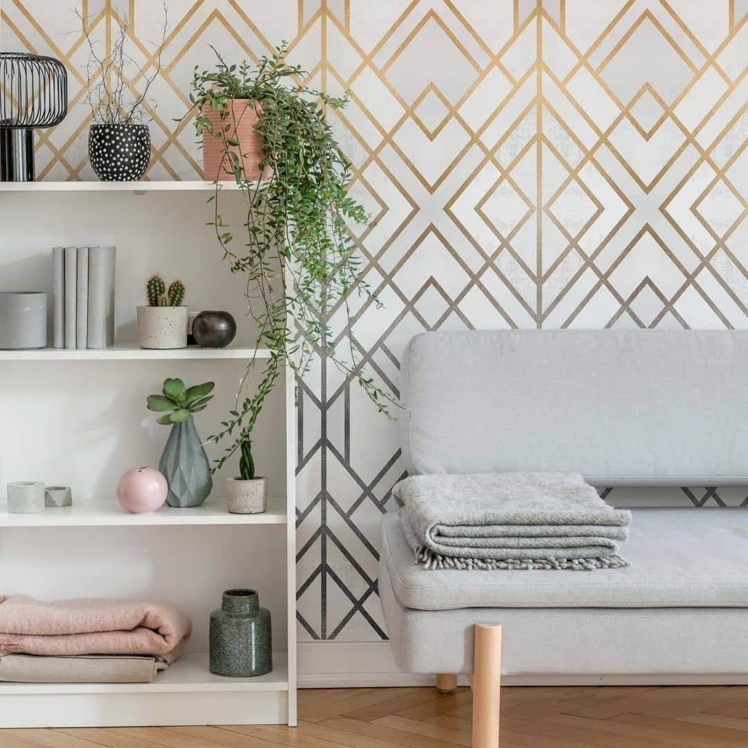 K&L Wall Art Fototapete Große Vliestapete XXL Art Deco Gold Silber Gatsby Shabby Chic, Wohnzimmer Wandschutz