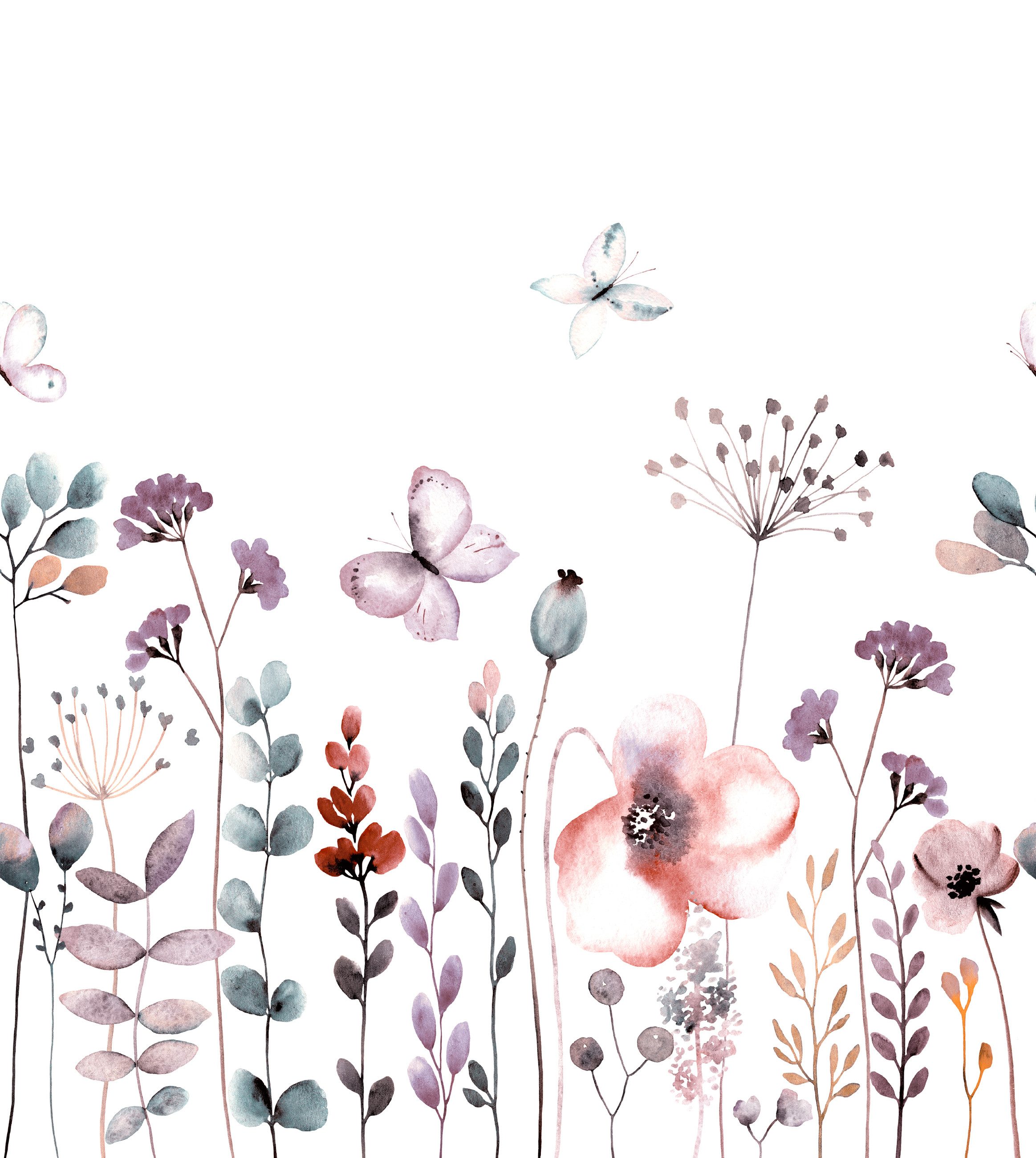Rasch Fototapete Blumenwiese mit bunten Blumen in Lila, glatt, floral, geblümt, botanisch, (1 St), 280 cm x 250 cm