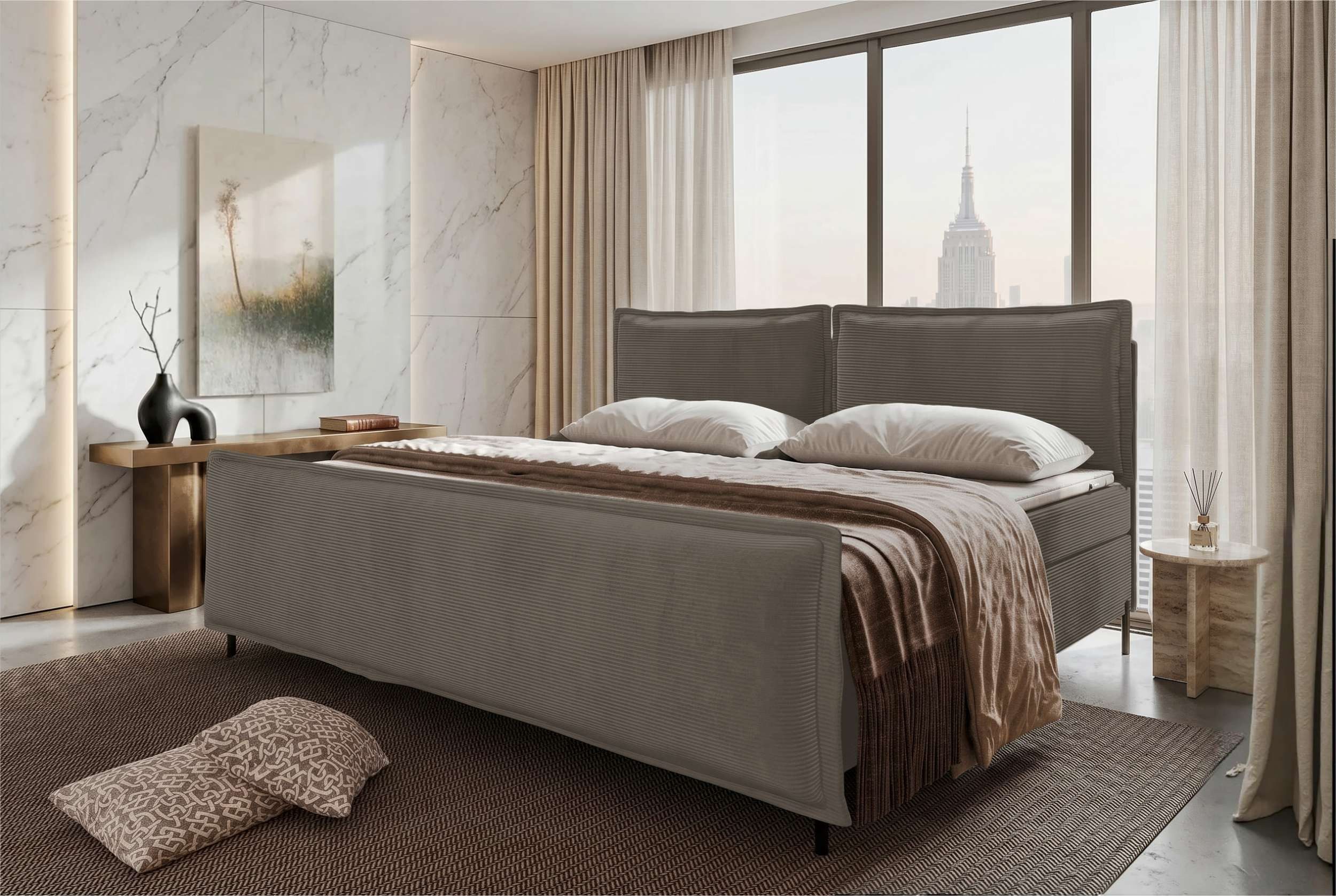 Sofa Dreams Boxspringbett Boxspringbett Elysio Familienbett (Schlafzimmerbett, Bett), 220/240/260x200 cm, in Cord POSO, mit BFK-Matratze, Bettkasten