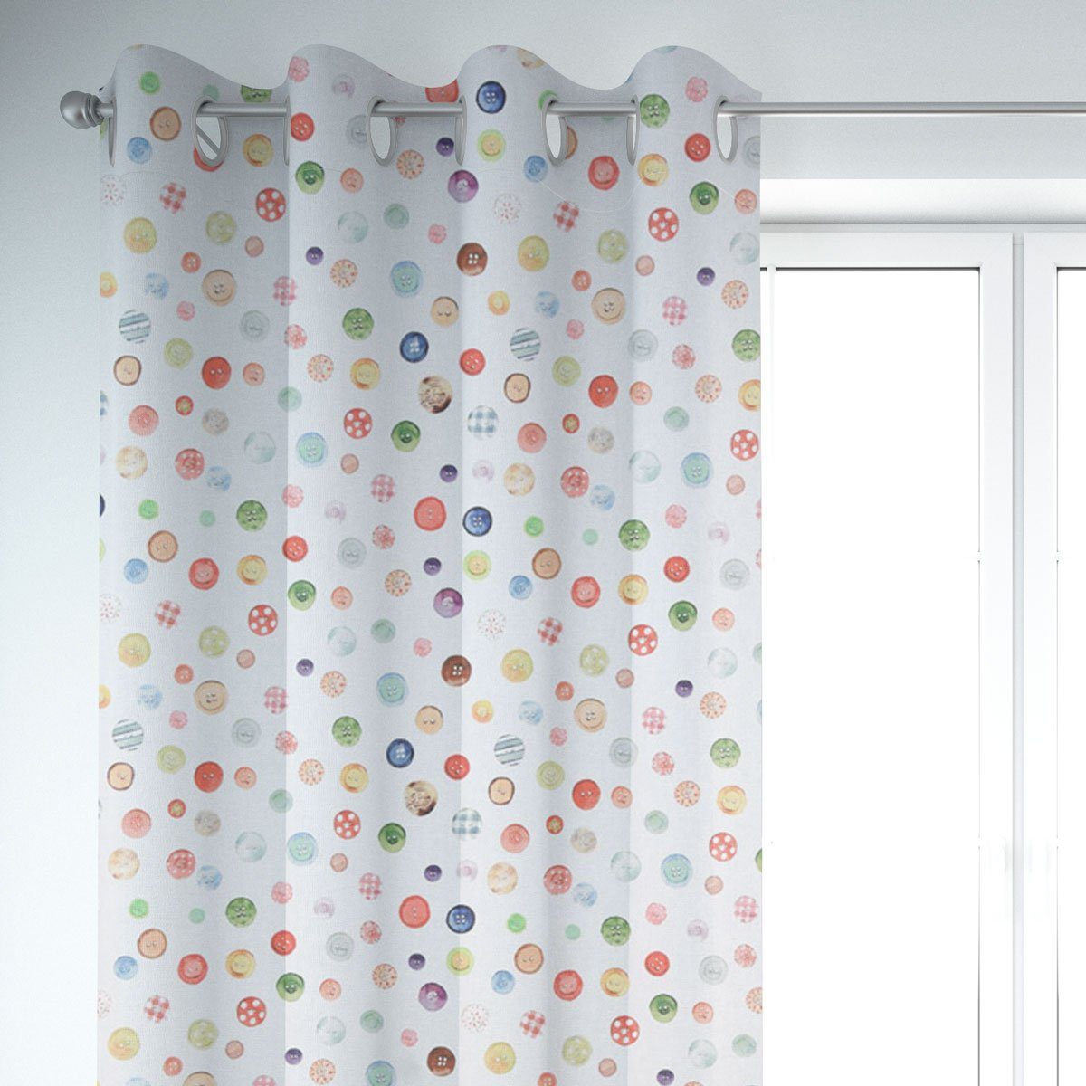 SCHÖNER LEBEN. Vorhang Gardine Digitaldruck Nähen Knöpfe ecru multi 245cm, Ösen, blickdicht, Baumwolle, Digitaldruck