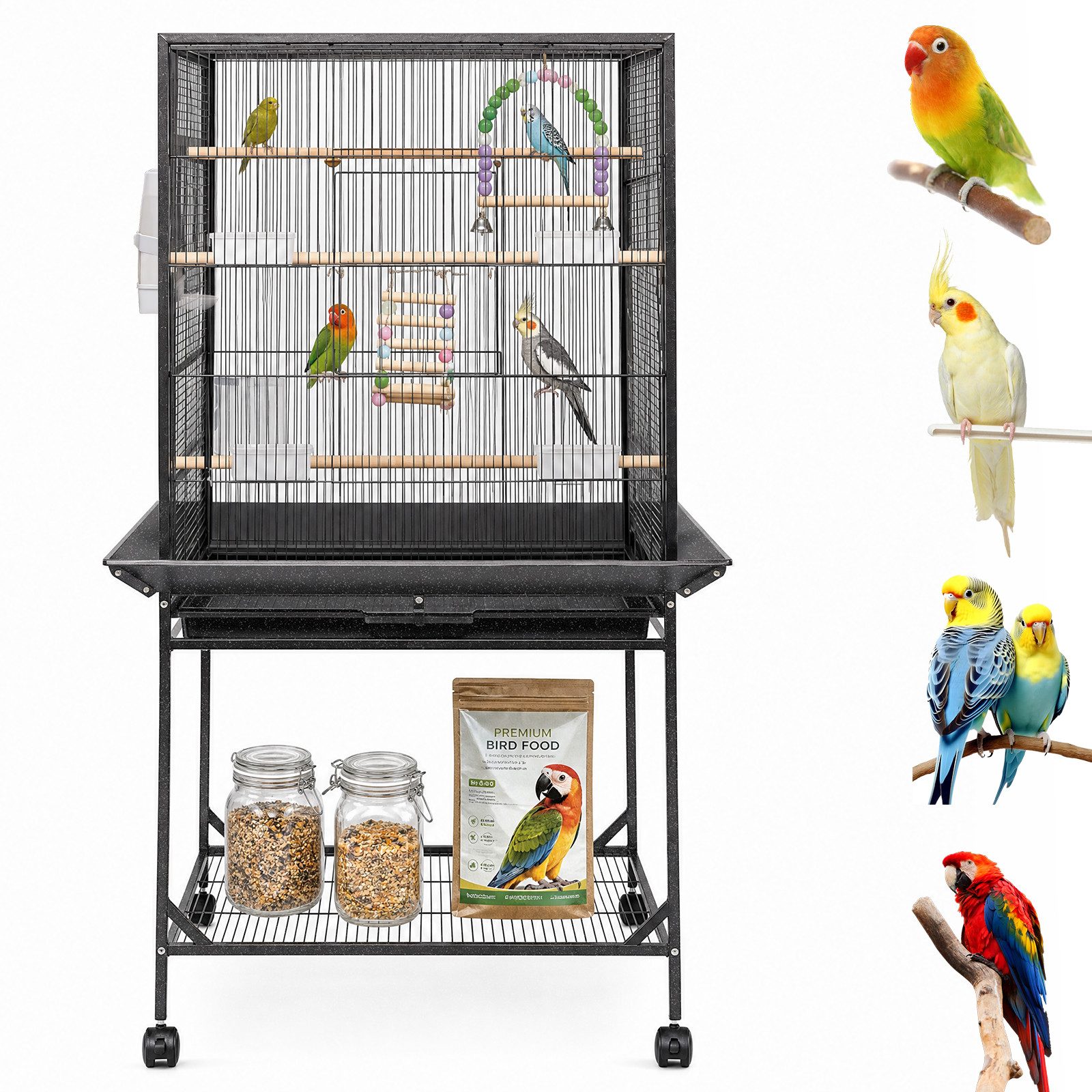 PFCTART Vogelkäfig Papageienkäfig XXL – Großer Vogelkäfig aus Metall mit Rollen, Sicheres Design mit Schloss, Sitzstangen & herausnehmbarer Bodenwanne