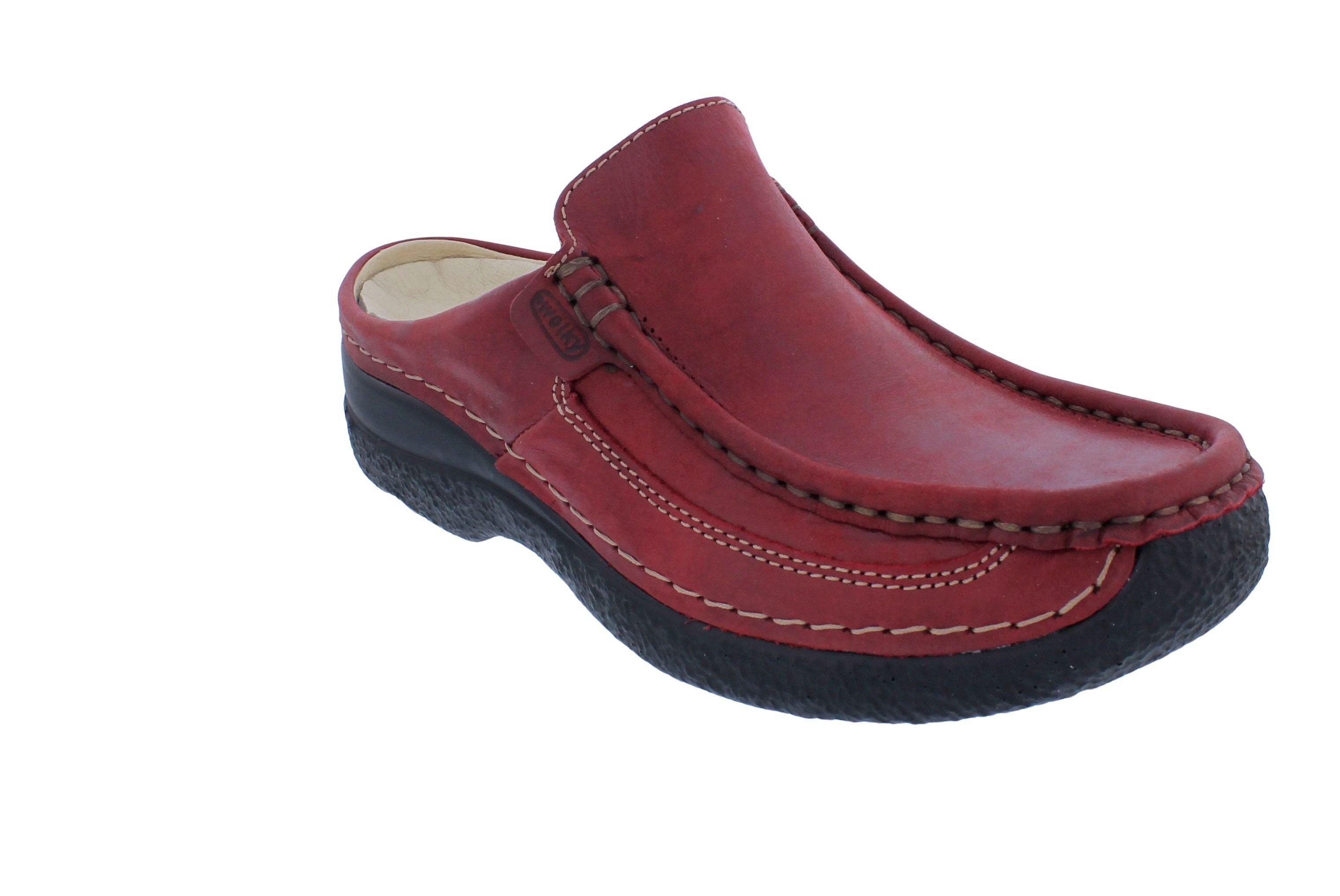WOLKY Wolky Clog Roll Slide 0620236-553, leicht glänzendes Nubukleder, Rot, Clog