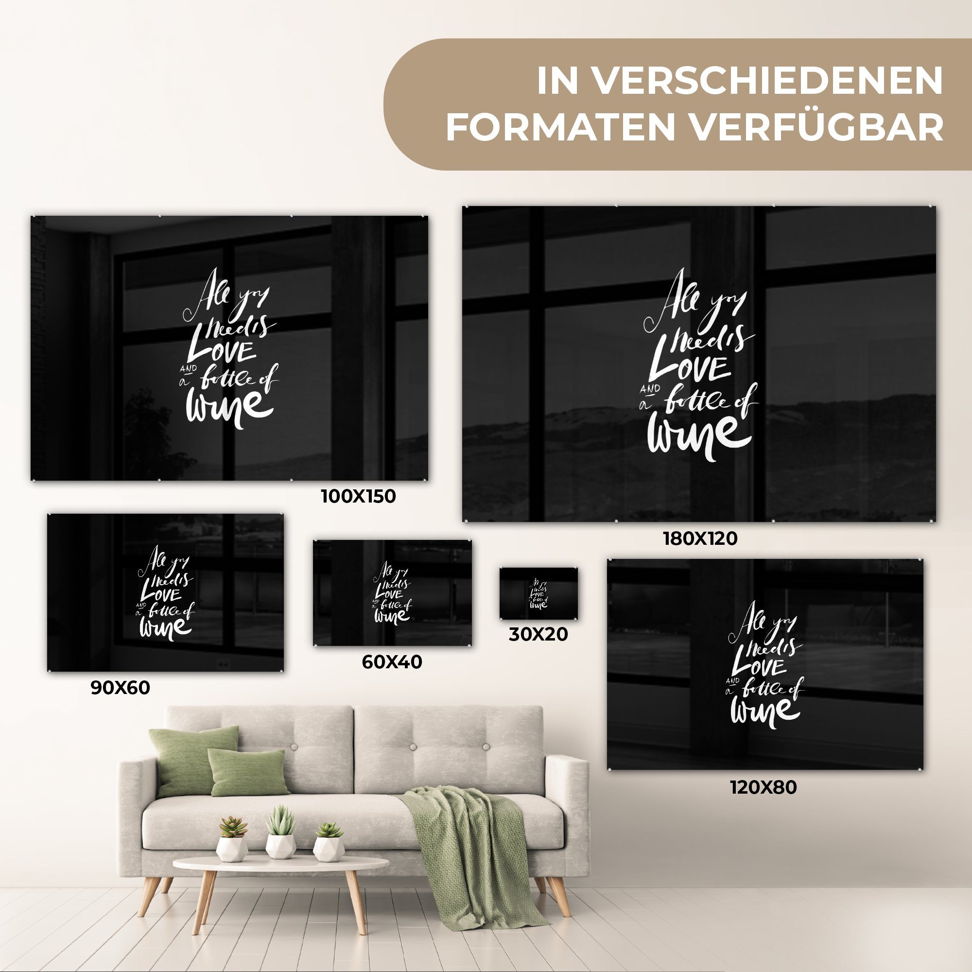 is wine" Acrylglasbild bottle schwarzem, and you of Zitat St), MuchoWow love "All (1 need auf a Wohnzimmer Schlafzimmer & Acrylglasbilder