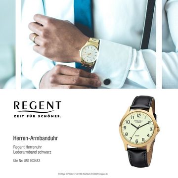 Regent Quarzuhr Regent Herren Uhr 1103483 Leder Quarz, Herren Armbanduhr rund, mittel (ca. 39mm), Lederarmband