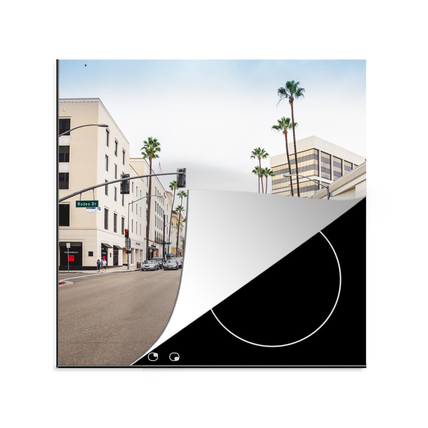 Angeles Herdblende-/Abdeckplatte MuchoWow küche Straße, tlg), - Ceranfeldabdeckung, 78x78 cm, Arbeitsplatte Drive - für Los (1 Rodeo Vinyl,