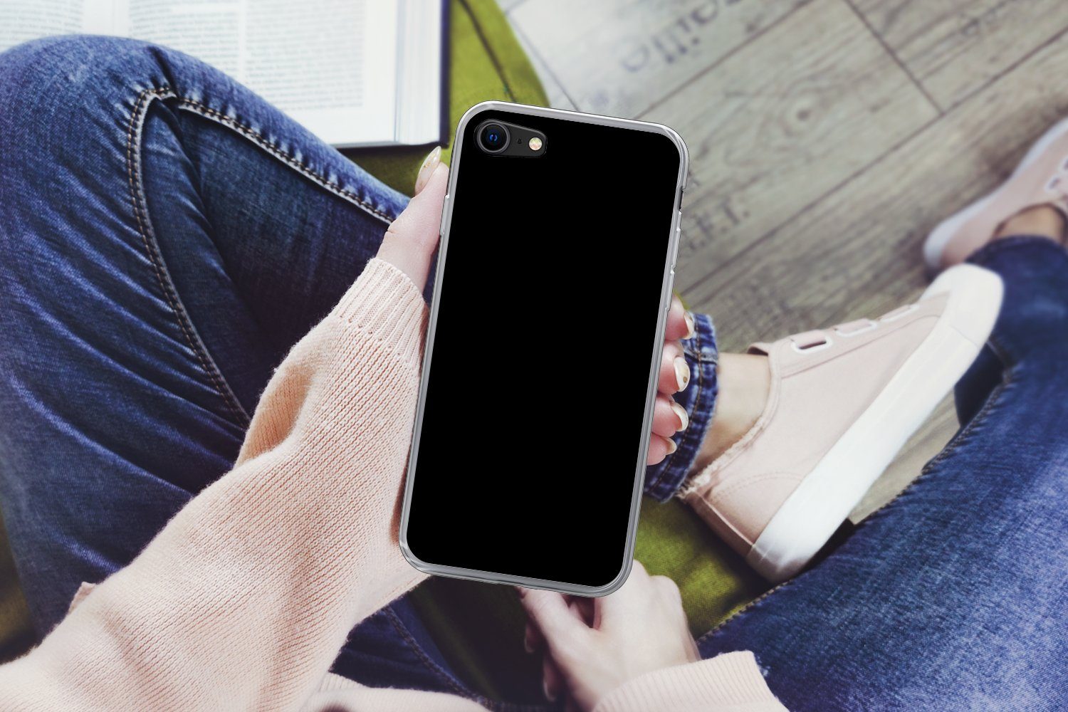 MuchoWow Handyhülle für Apple iPhone 7 Schwarz - Einfarbig, Smartphone-Bumper, Print, Handy Schutzhülle Dünn