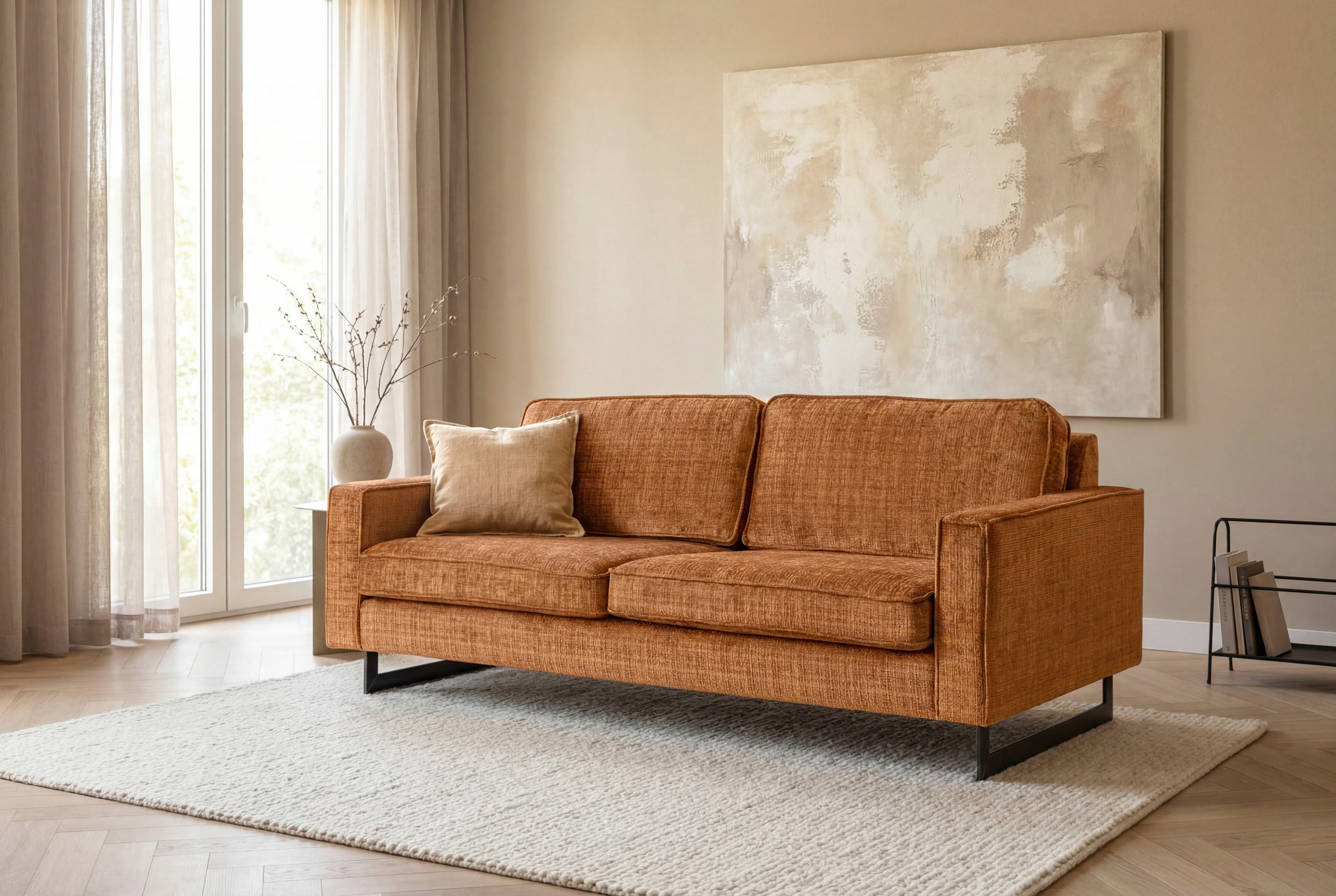 Home affaire 3-Sitzer Pinto, 206 cm, Cord, Chenille, Lederoptik, mit Keder, schwarze Metallfüße, Wellenunterfederung