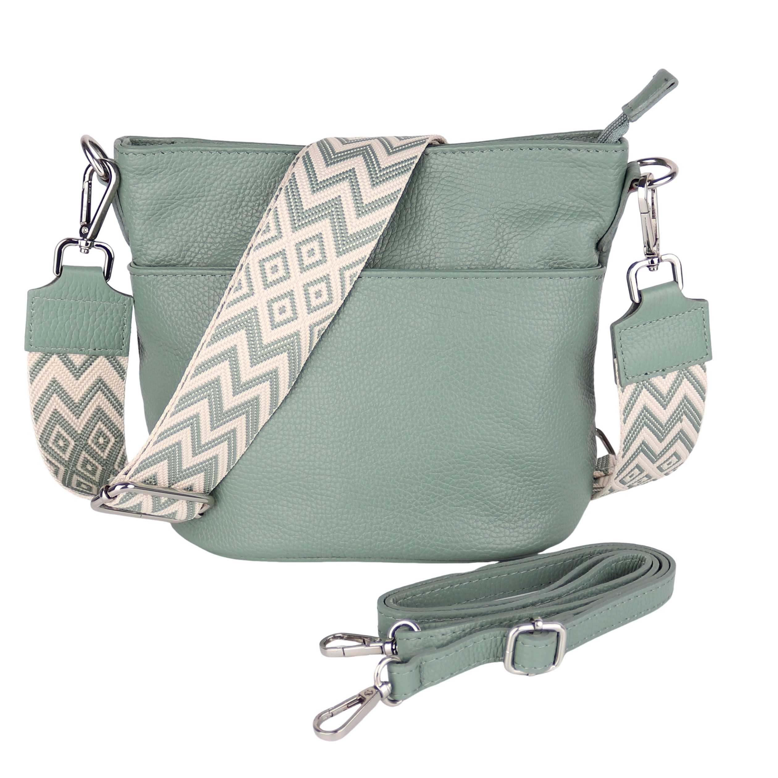 MIRROSI Umhängetasche Damen, Crossbody Bag, Echtleder Made in Italy (1 Tasche 2 Gurte oder Basic Version 1 Tasche 1 Gurt), 24x18x12cm (BXHXT)