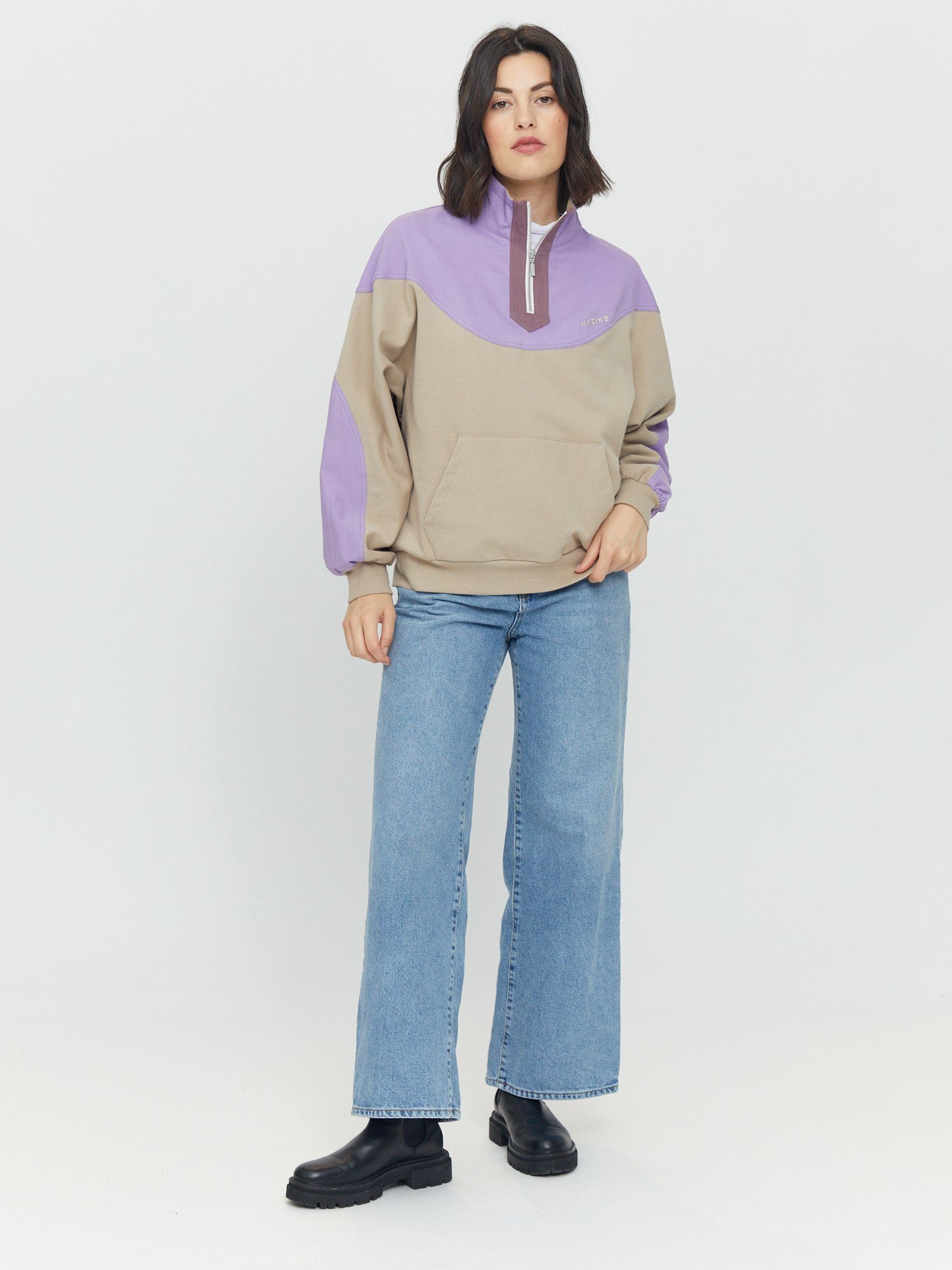Vera purple sportlich taupe Zip haze/light MAZINE Half Sweatshirt gemütlich