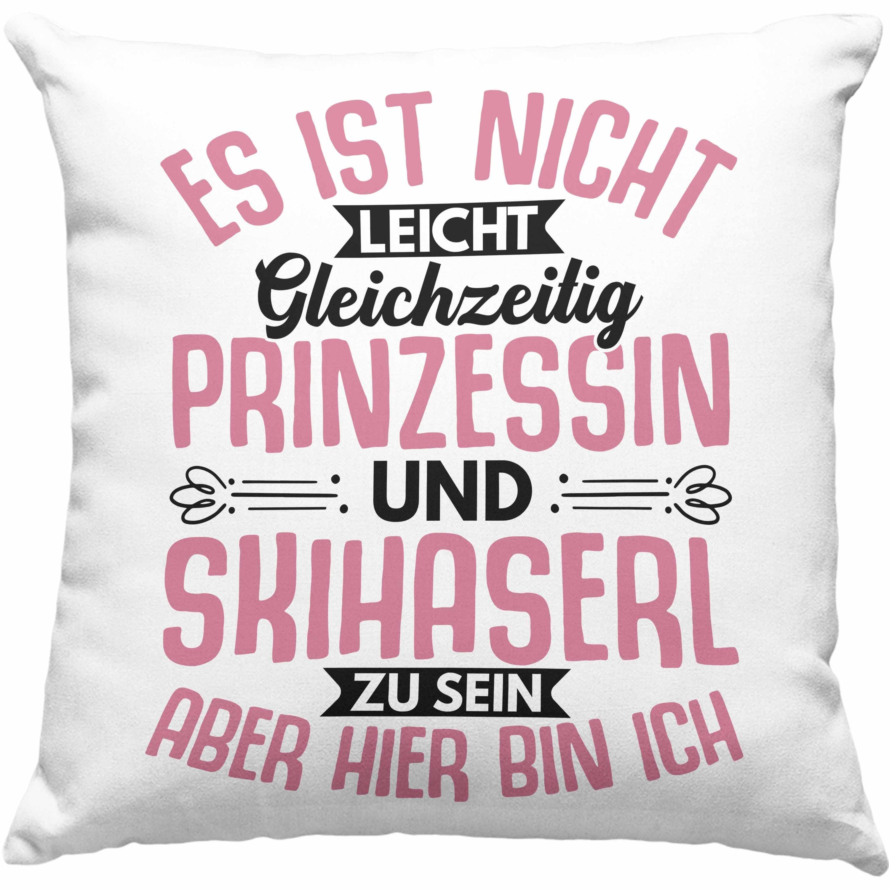 Trendation Dekokissen Trendation - Ski Damen Kissen Geschenk Skihaserl Geschenkidee Spruch Skihase Apreski Geschenkidee Frauen Dekokissen mit Füllung 40x40 Rosa | Dekokissen