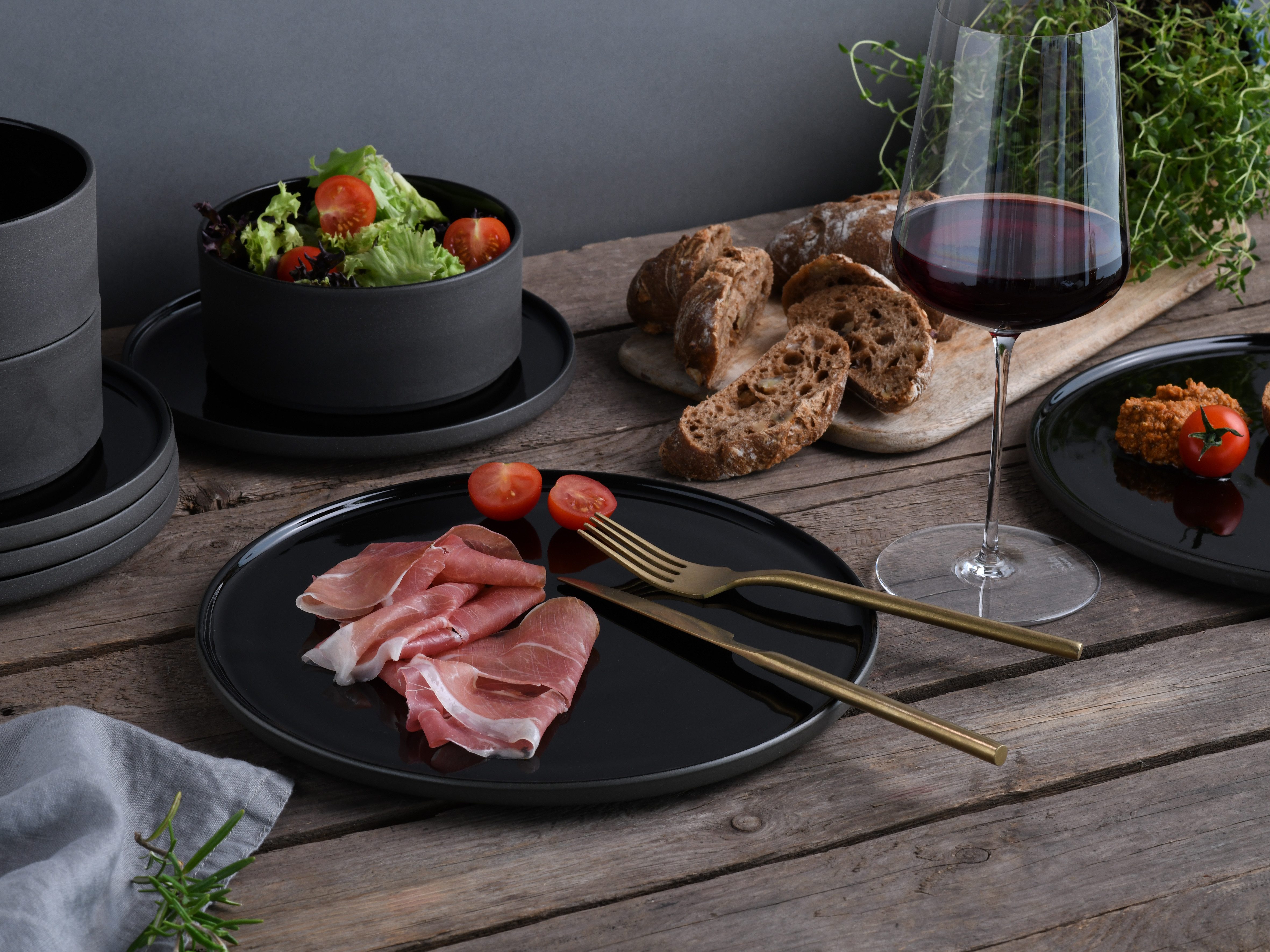 CreaTable Speiseteller Futuro, (4 St), Teller Set für 4 Personen, Ø 26 cm, Steinzeug