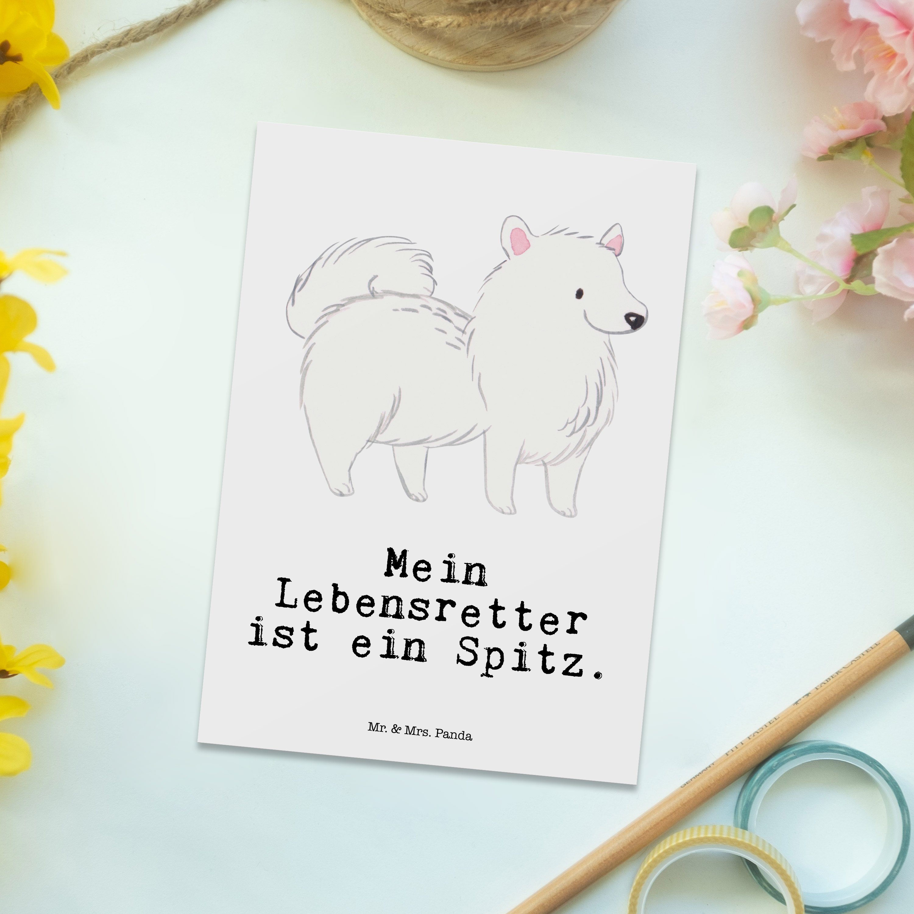 Weiß Spitz Mrs. Geschenk, & Postkarte Tierfreund, Panda Mr. - Schenken, Rassehund - Lebensretter