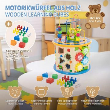 Joyz Lernspielzeug Motorikwürfel Activity Würfel Motorikschleife Motorikspielzeug, 8 in 1 Holz Montessori Spielzeug ab 1 Jahr für Baby & Kleinkinder