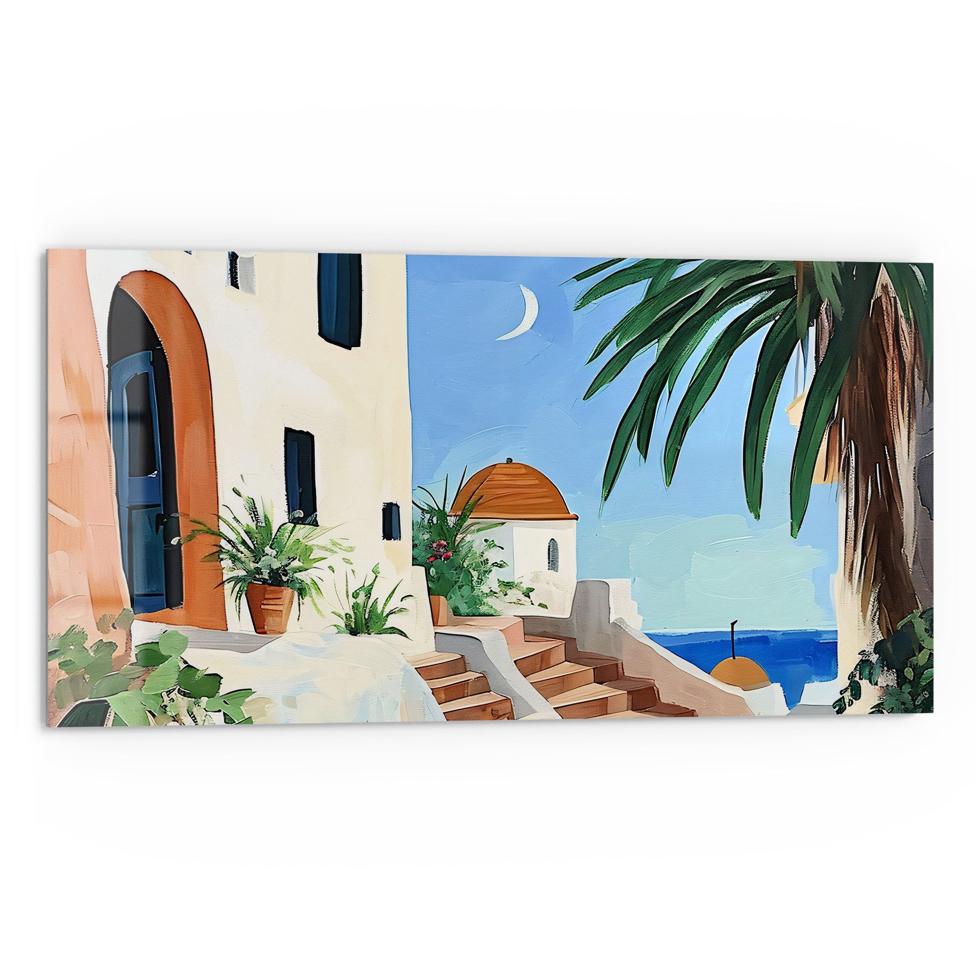 DEQORI Küchenrückwand 'Mediterrane Idylle', Glas Spritzschutz Badrückwand Herdblende