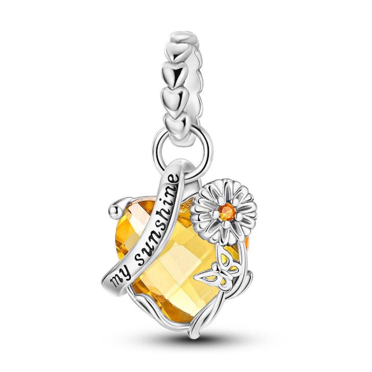 PANDACHARMS Bead Bernsteinfarbenes Sunshine Herz Charm Anhänger, 925er Silber