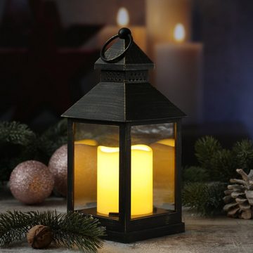 MARELIDA LED Laterne LED Laterne mit LED Kerze Windlicht flackernd H: 23cm schwarz, LED Classic, warmweiß (2100K bis 3000K)