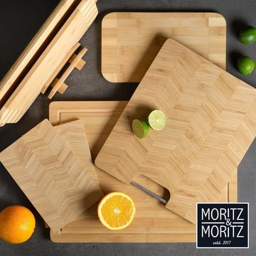 Moritz & Moritz Schneidebrett Schneidebretter im Ständer, Bambus, (3er Set, 3-St), Zum Schneiden, Anrichten und Servieren