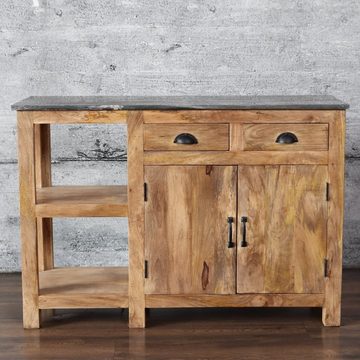 baario Sideboard Sideboard SPLIT Marmor, Anrichte massiv Mangoholz mit Marmorplatte Kommode