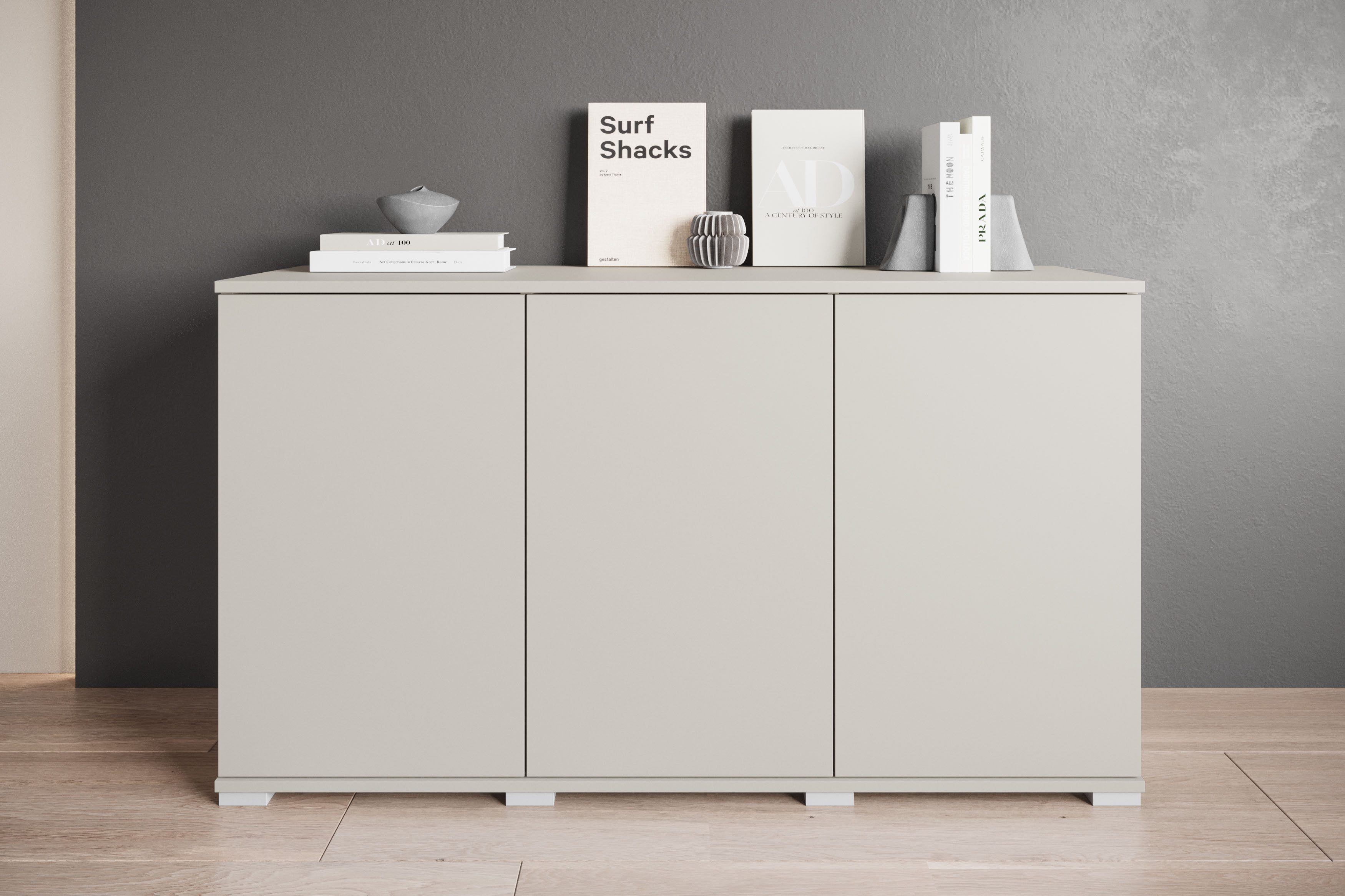 INOSIGN Sideboard Kenia, moderne grifflose Kommode mit 3 Двери, Breite 120 cm (1 St), Push-to-Open-Fronten, höhenverstellbaren Полки