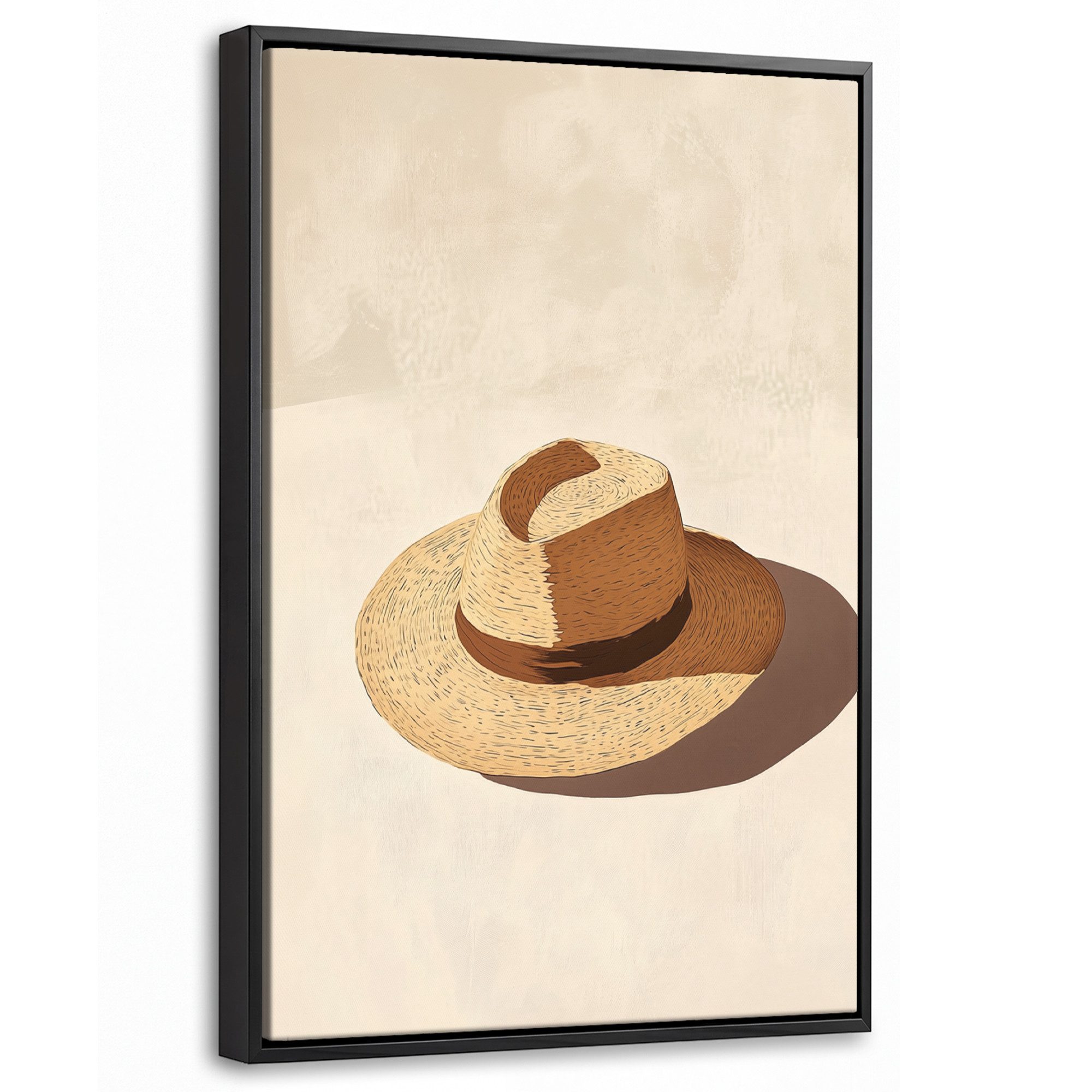 OneMillionCanvasses® Leinwandbild mit Rahmen - Hut - Minimalistisch - Farbton - Beige, Fotodruck (1 St), Deko für Wohnzimmer Schlafzimmer Küche 20x30cm