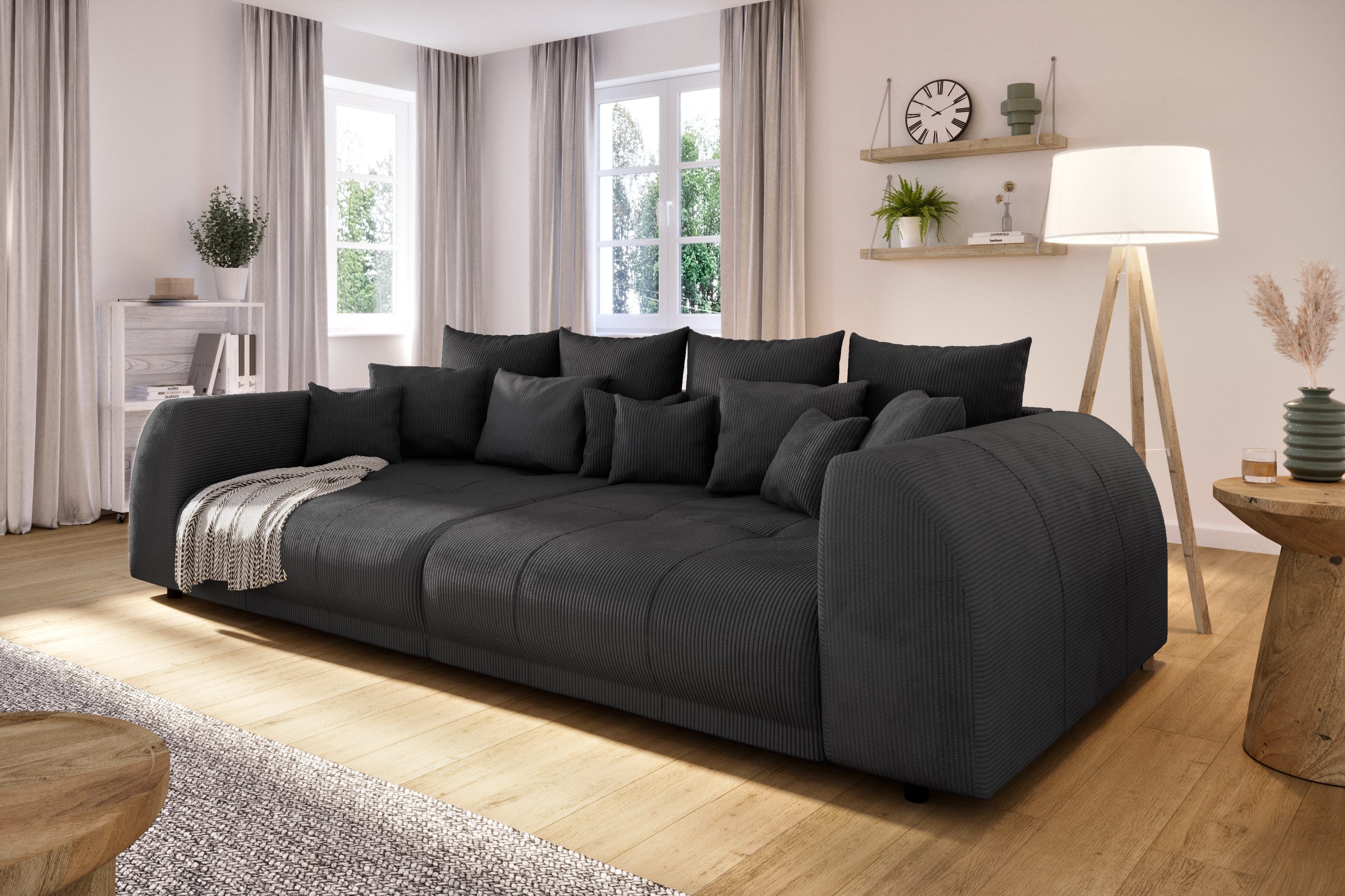 S-Style Möbel Big-Sofa Levana 5-Sitzer Boxspringfederung Lounge Sofa in Cord-Stoff