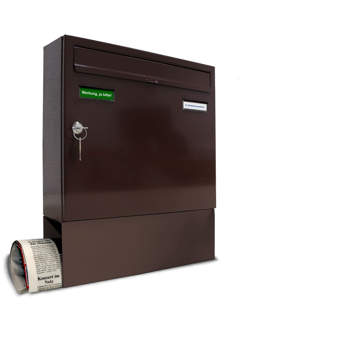 AL Briefkastensysteme Wandbriefkasten 1 Fach Basic Briefkasten A4 in RAL 8017 Schokoladen Braun wetterfest