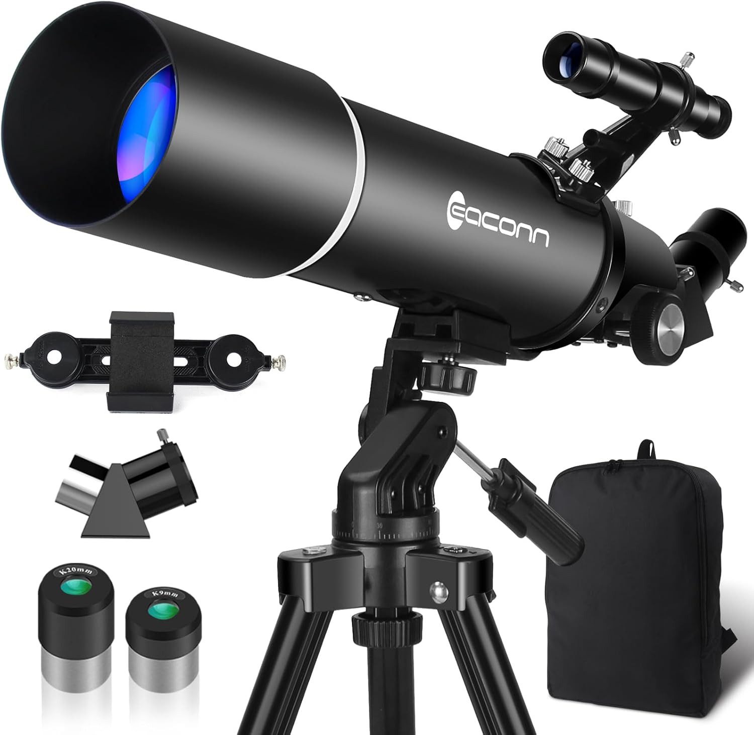 EACONN Teleskop für Astronomie,Linsenteleskop,80mm Öffnung,600mm Brennweite, Tragbares Reiseteleskop für Erwachsene, Anfänger und Kinder