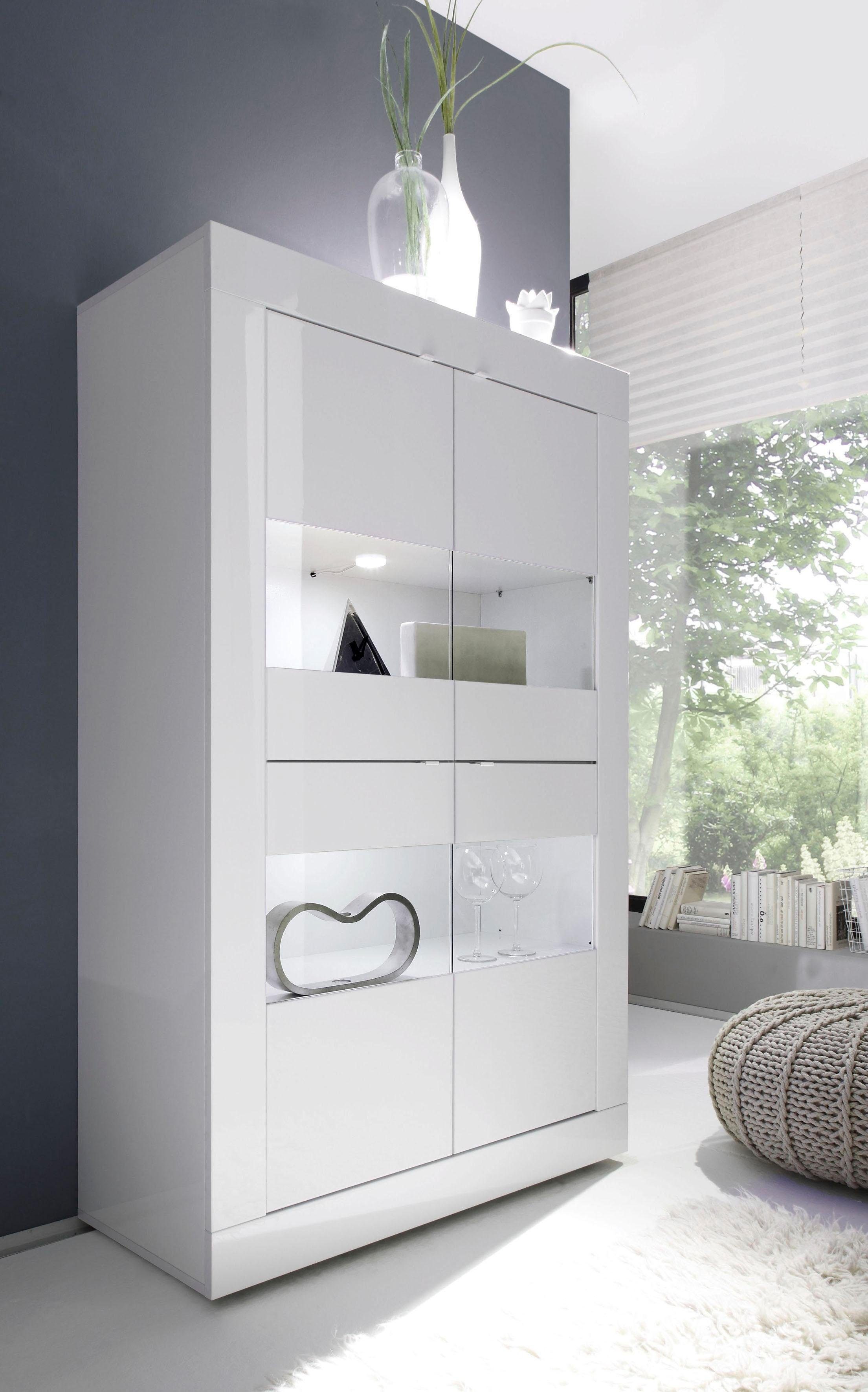 | weiß Lack weiß Höhe cm Hochglanz Stauraumvitrine Basic, 162 LC