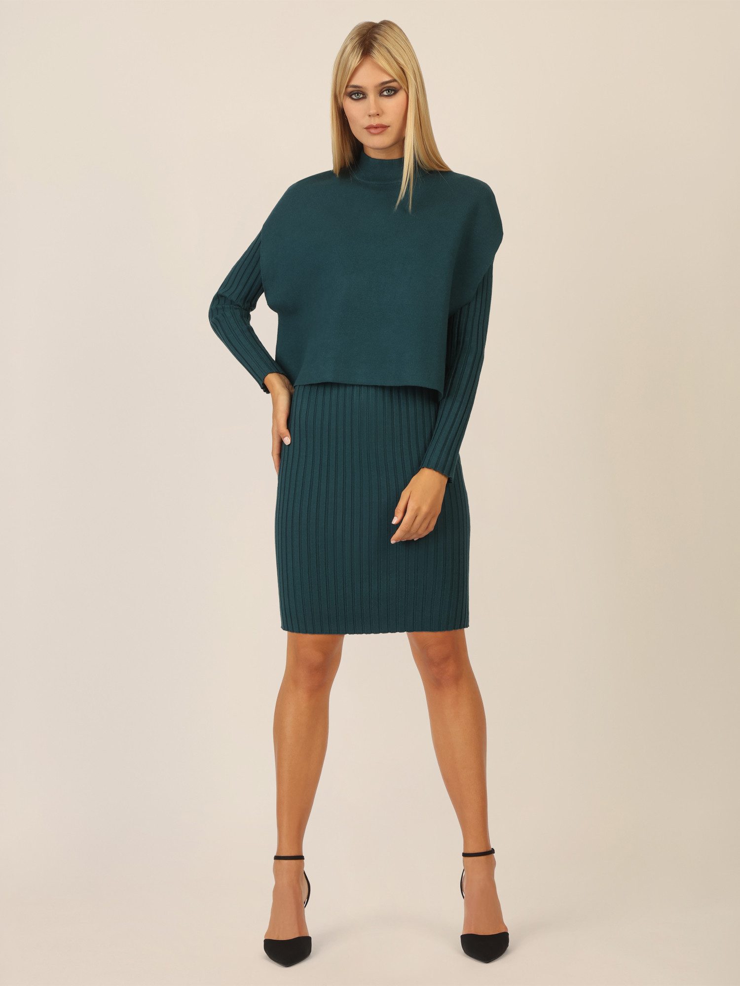 Apart Strickkleid aus Rippenstrickkleid und ärmellosem Pullunder günstig online kaufen