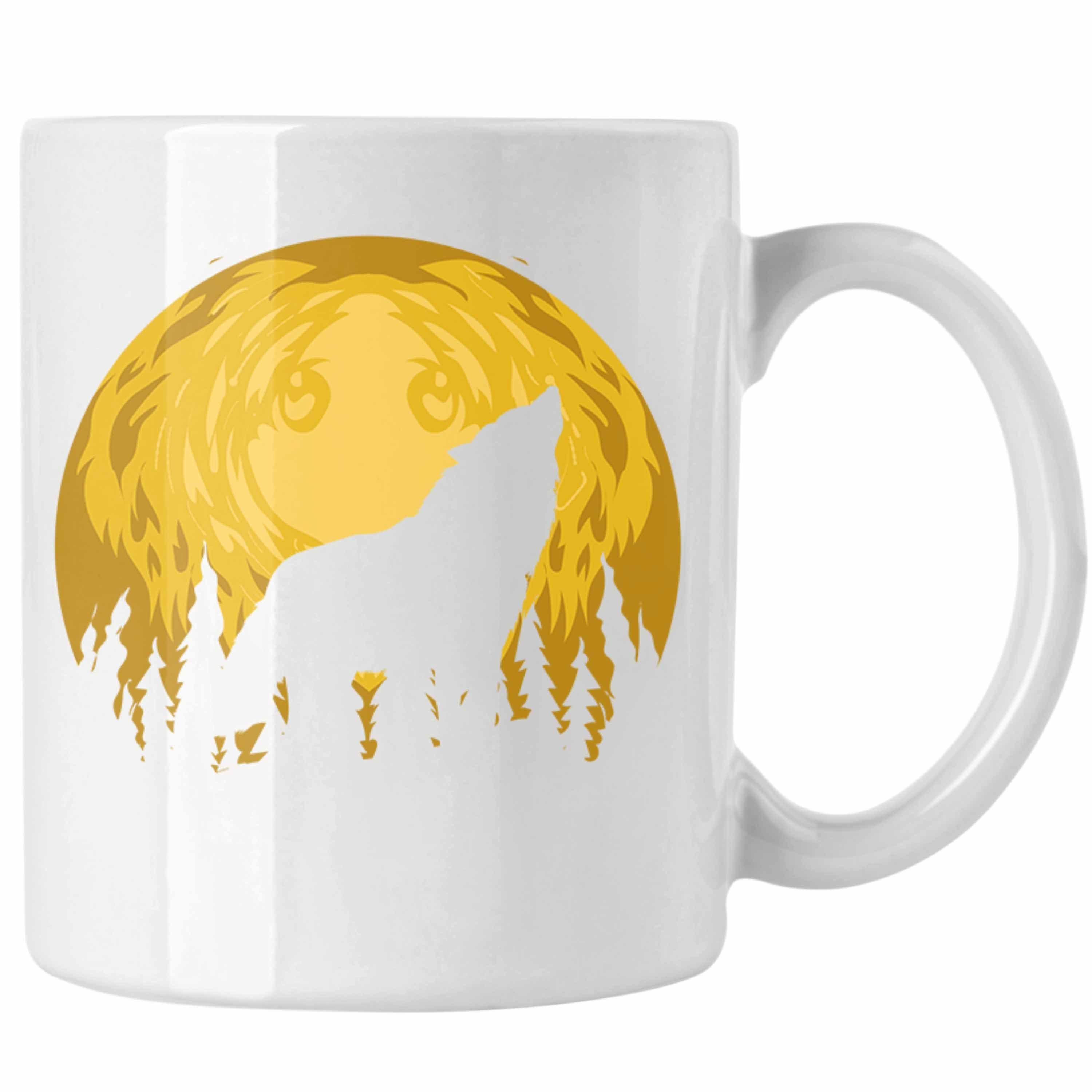 Trendation Tasse Trendation - Einsamer Wolf Tasse Geschenk Wolfsmond Wilde Tiere Geschenk Wolf-Liebhaber Geschenkidee Weiss