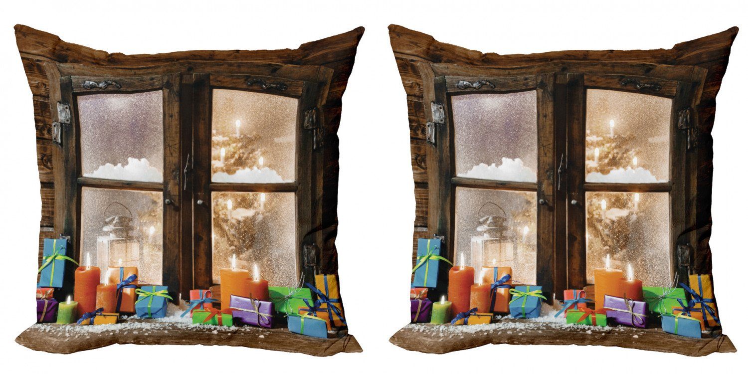 Doppelseitiger (2 Kissenbezüge Weihnachten Digitaldruck, Abakuhaus Modern Accent Schnee Stück), Stil Wetter Rustikaler