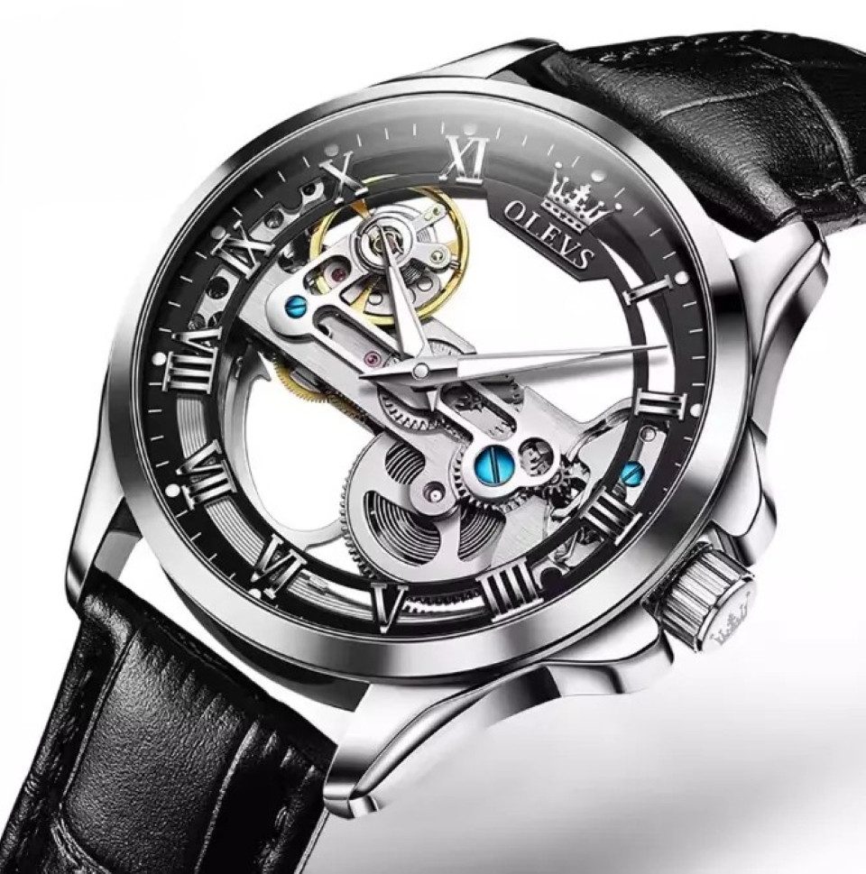 OLEVS Automatikuhr Herrenuhr Mechanisch Skelett Zifferblatt Edelstahl Leder günstig online kaufen