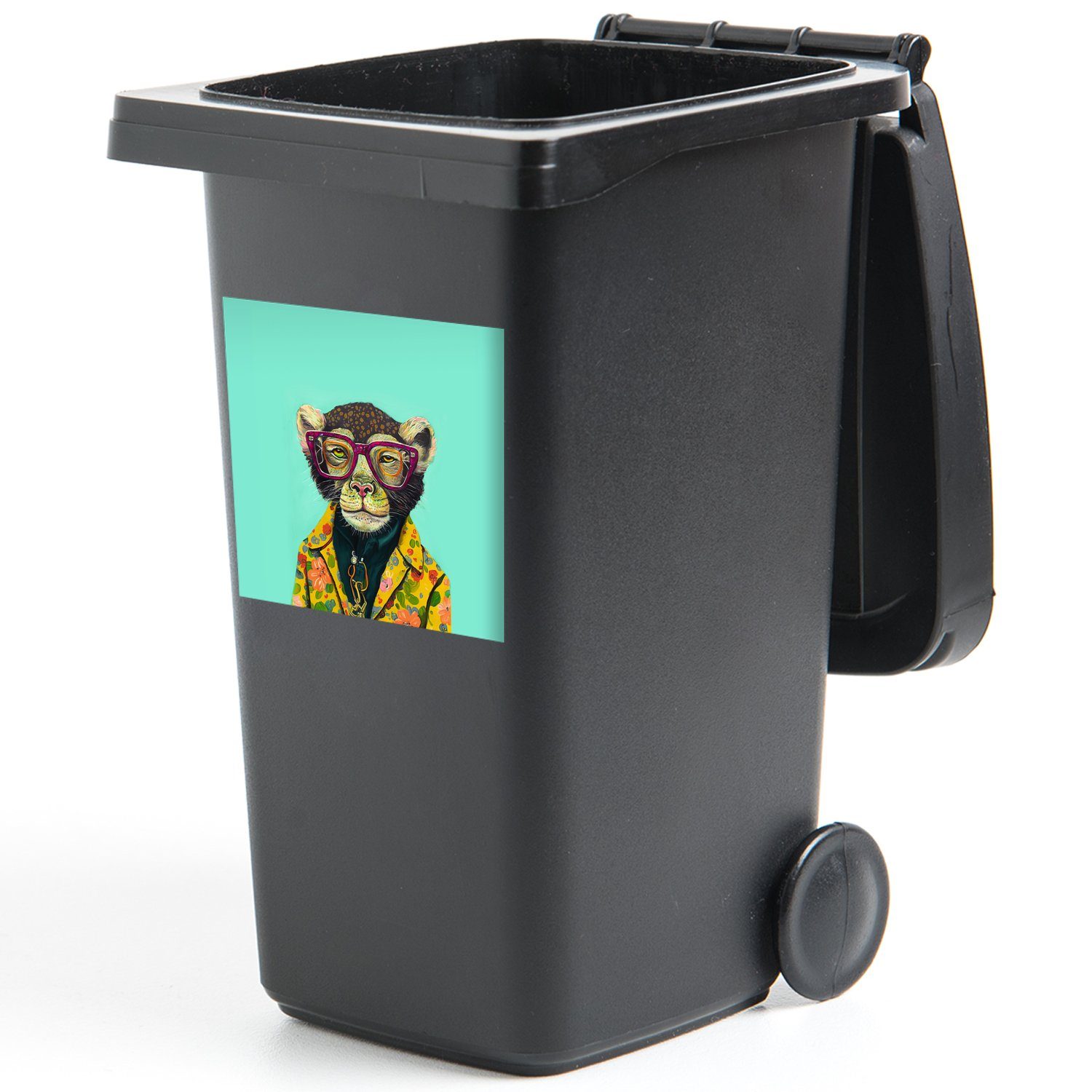 Container, - Rosa - Design (1 Abfalbehälter - Sticker, Brille Wandsticker - Mülltonne, Tiere Affe St), MuchoWow Mülleimer-aufkleber,