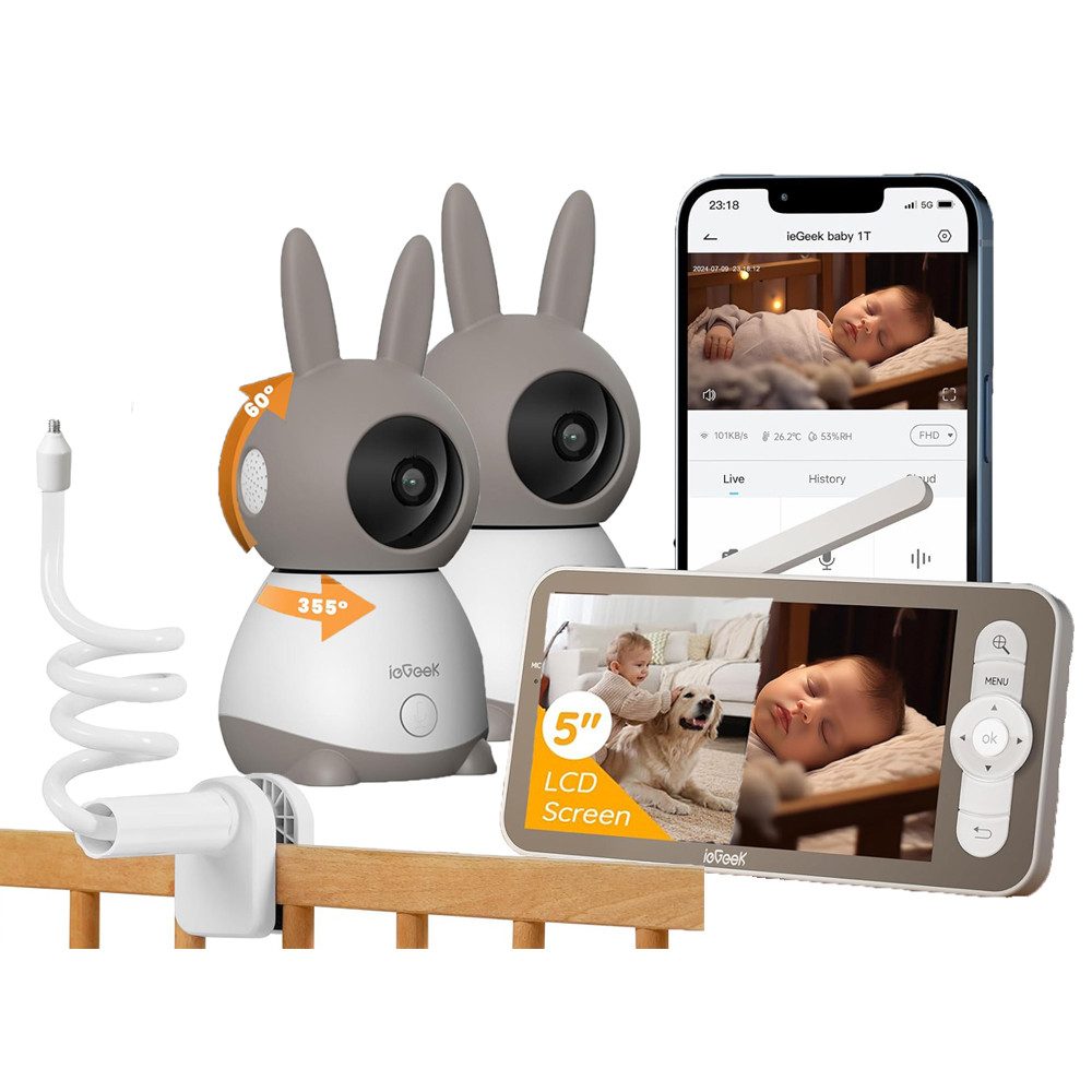 Babyphone Babyphone mit 2 Kamera 2K/3MP 5 Zoll mit Halterung