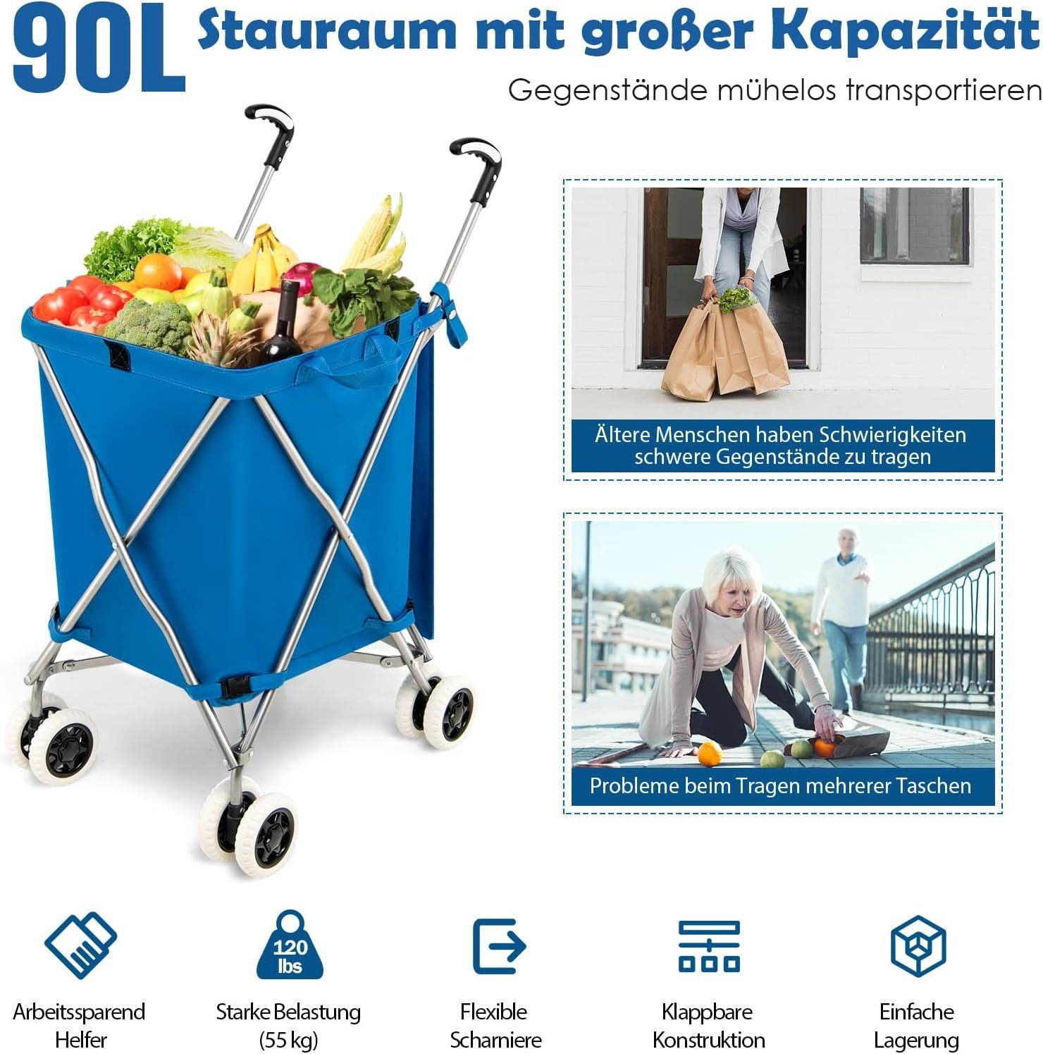 KOMFOTTEU Einkaufstrolley Einkaufswagen, bis zu 90 günstig online kaufen
