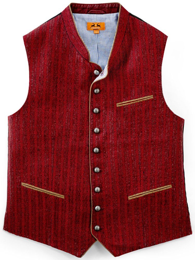 Maddox Trachtenweste "Kofel" mit Streifen - Weinrot, Herren Leinen Weste günstig online kaufen