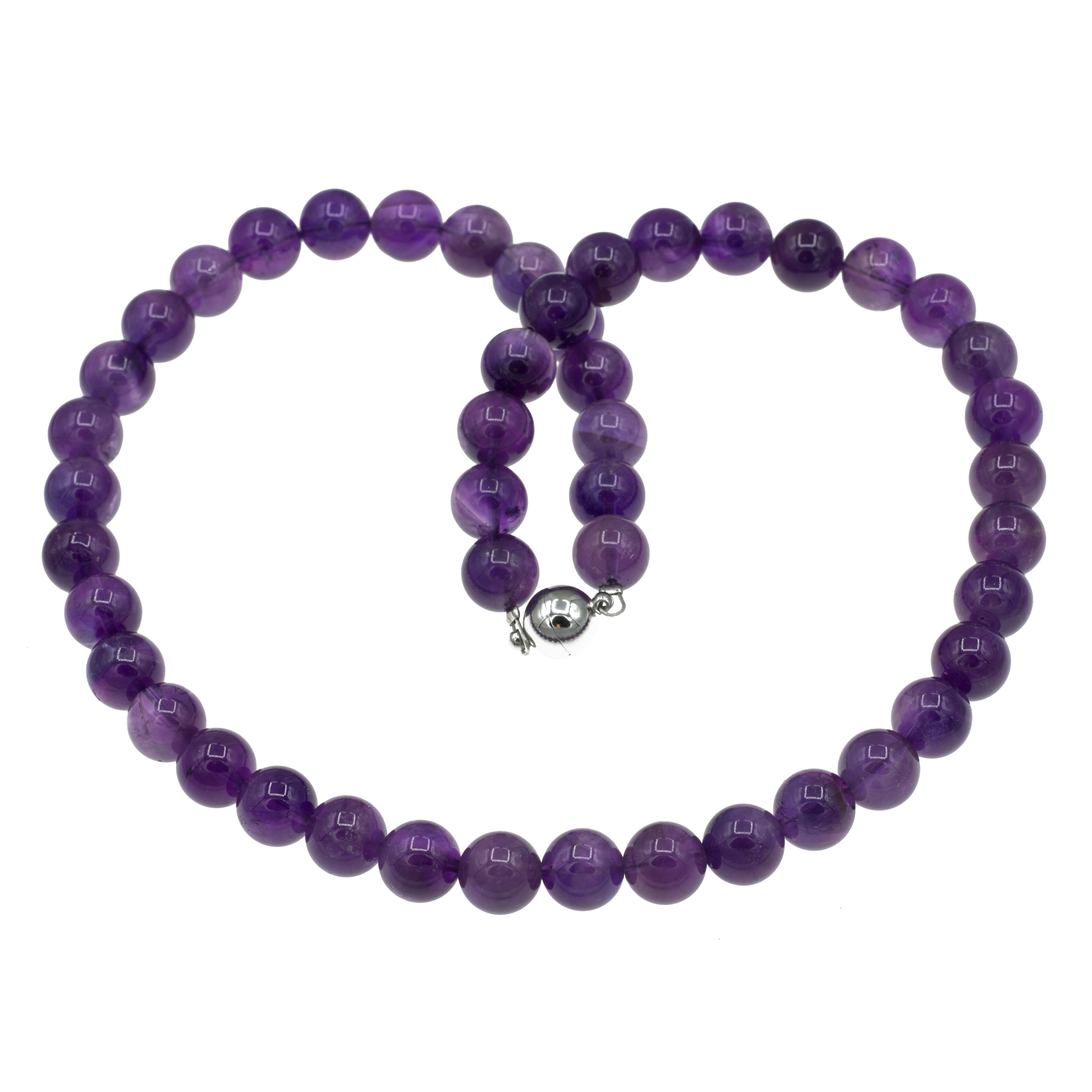 Bella Carina Perlenkette Kette mit hochwertigen Amethyst Perlen 10 mm, Magnetverschluss