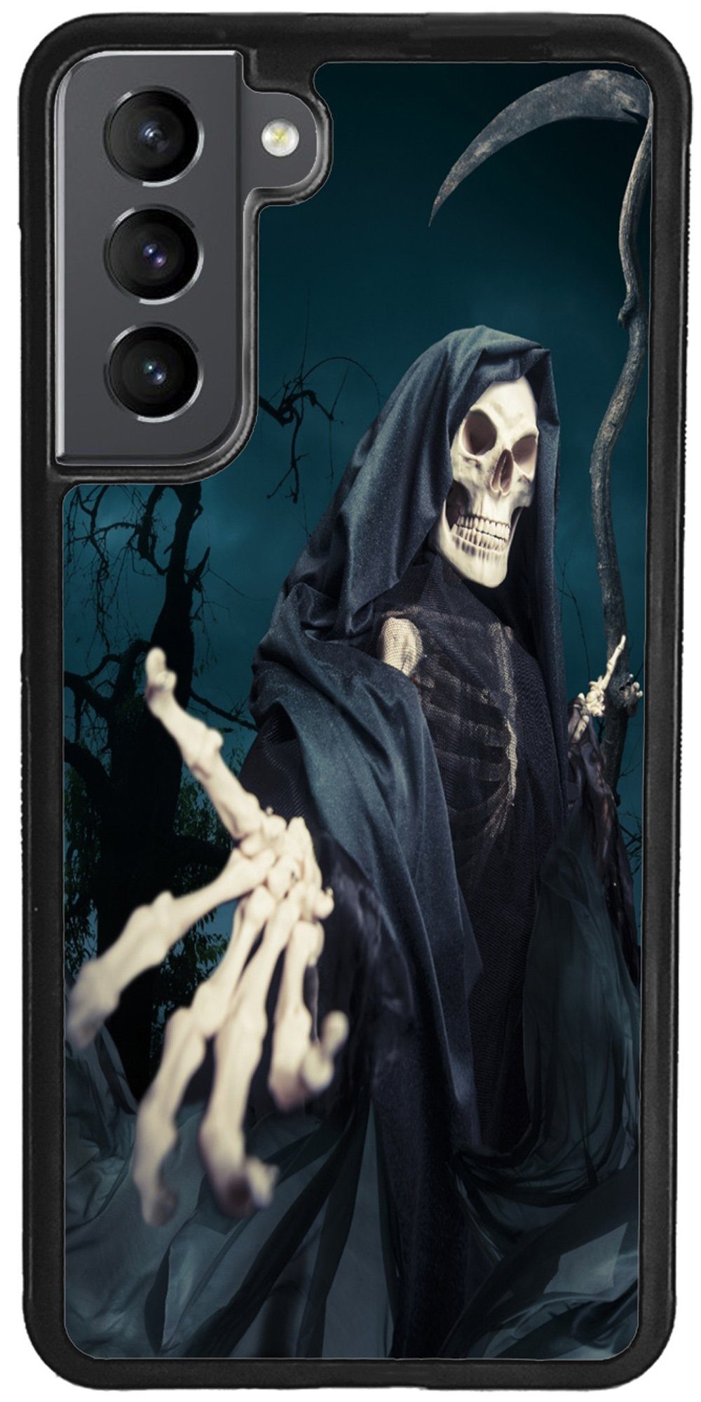 Traumhuelle Handyhülle TPU HÜLLE Silikon MOTIV 43 Case Cover Schutzhülle Backcover Etui 5G, Sensenmann Handy Bumper Smartphone Rückschale Schwarz
